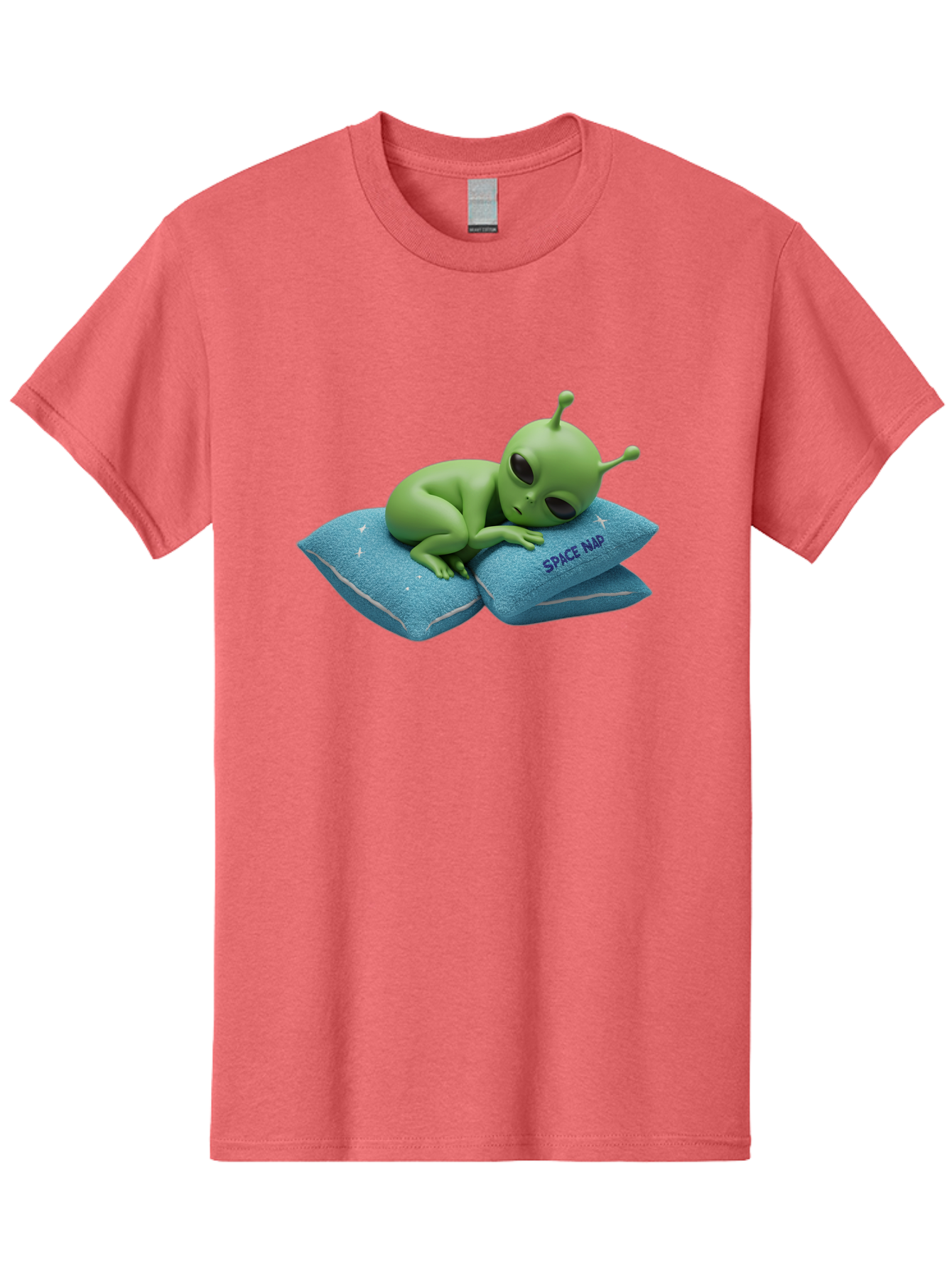 Alien-Sleeping-On-Pillows Men'S Graphic Tee, 100% Cotton, Comfortable Casual Summer Wear, Machine Washable, Alien Resting On Pillows, Extraterrestrial Being, Space Map, Stars, Sleepy Alien, Cute Cartoon Character, 3D Illustration, Funny Meme Bac583 3