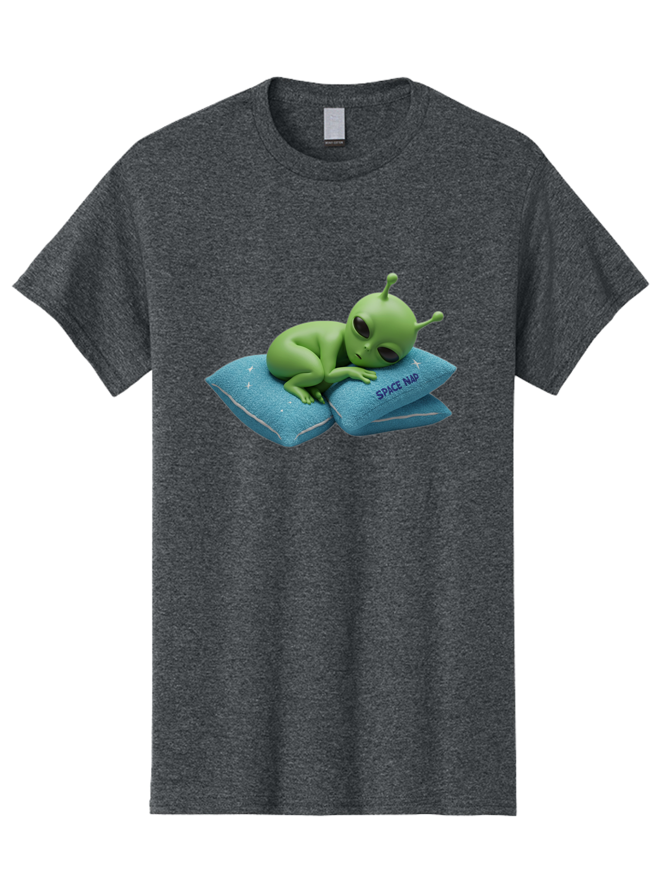 Alien-Sleeping-On-Pillows Men'S Graphic Tee, 100% Cotton, Comfortable Casual Summer Wear, Machine Washable, Alien Resting On Pillows, Extraterrestrial Being, Space Map, Stars, Sleepy Alien, Cute Cartoon Character, 3D Illustration, Funny Meme Bac583 4