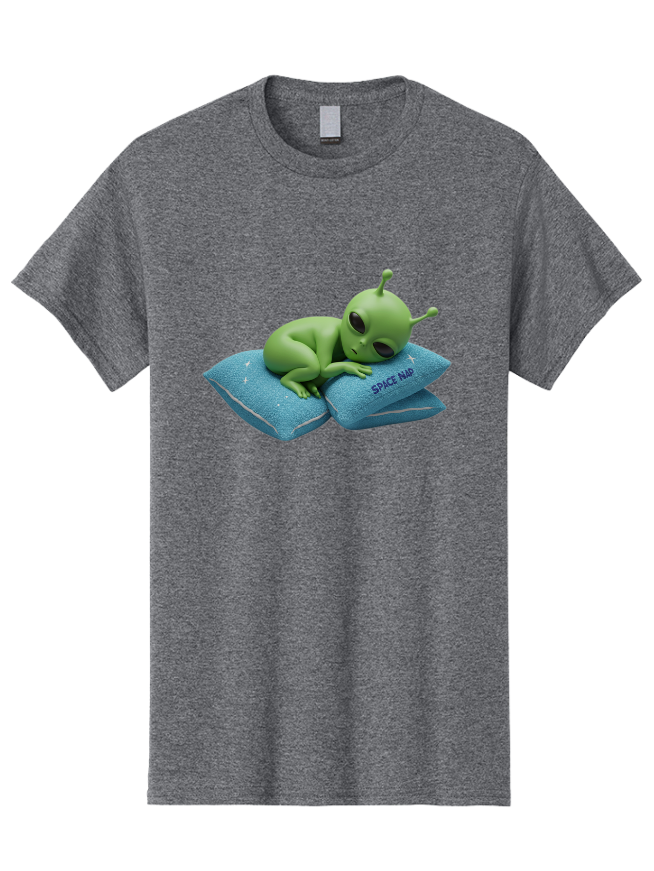 Alien-Sleeping-On-Pillows Men'S Graphic Tee, 100% Cotton, Comfortable Casual Summer Wear, Machine Washable, Alien Resting On Pillows, Extraterrestrial Being, Space Map, Stars, Sleepy Alien, Cute Cartoon Character, 3D Illustration, Funny Meme Bac583 5