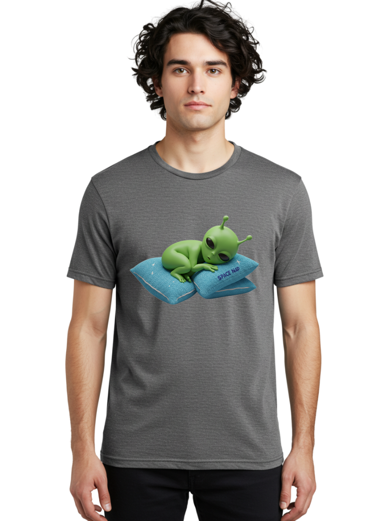 Alien-Sleeping-On-Pillows Men'S Graphic Tee, 100% Cotton, Comfortable Casual Summer Wear, Machine Washable, Alien Resting On Pillows, Extraterrestrial Being, Space Map, Stars, Sleepy Alien, Cute Cartoon Character, 3D Illustration, Funny Meme Bac583 20