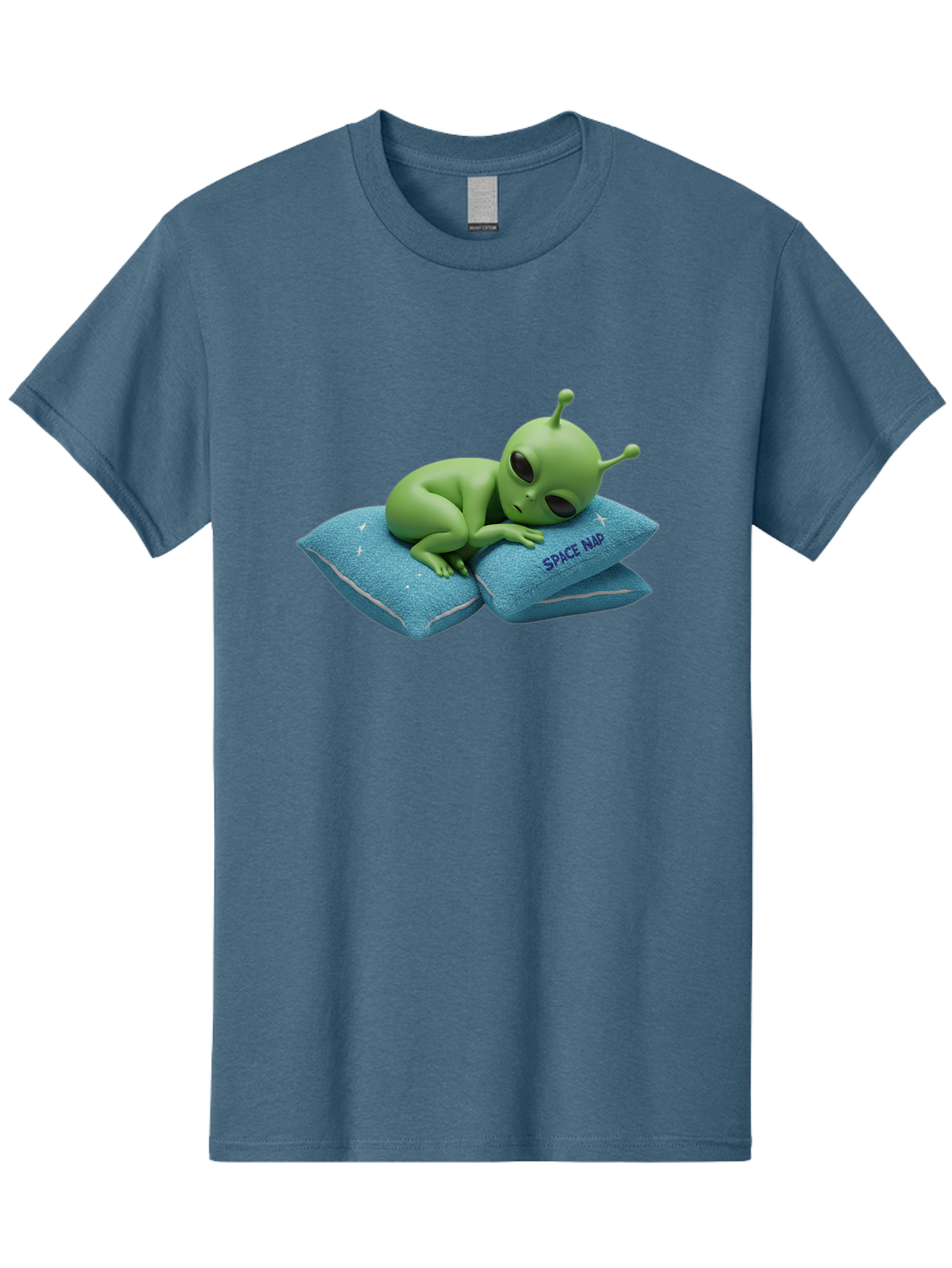 Alien-Sleeping-On-Pillows Men'S Graphic Tee, 100% Cotton, Comfortable Casual Summer Wear, Machine Washable, Alien Resting On Pillows, Extraterrestrial Being, Space Map, Stars, Sleepy Alien, Cute Cartoon Character, 3D Illustration, Funny Meme Bac583 7