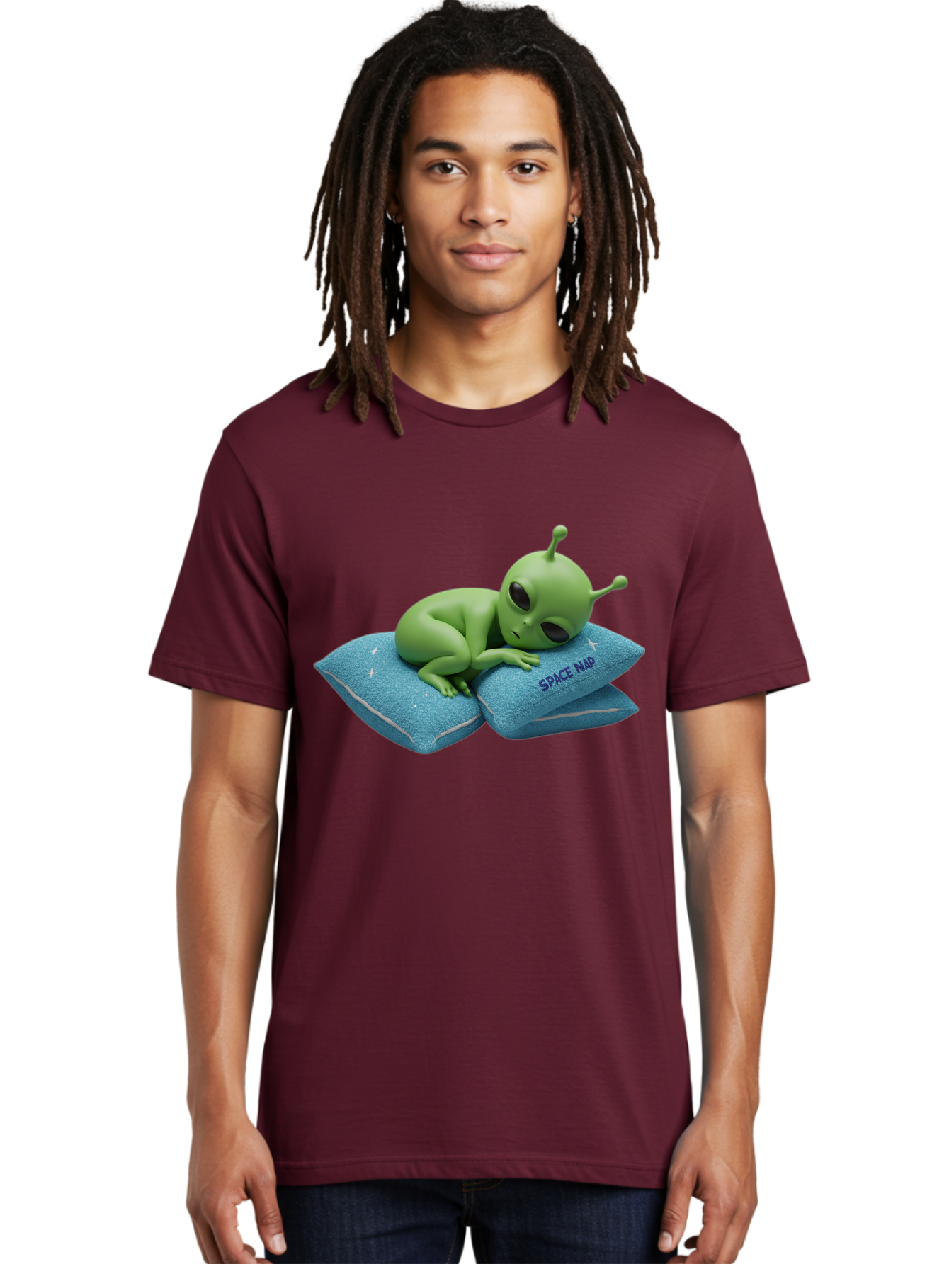 Alien-Sleeping-On-Pillows Men'S Graphic Tee, 100% Cotton, Comfortable Casual Summer Wear, Machine Washable, Alien Resting On Pillows, Extraterrestrial Being, Space Map, Stars, Sleepy Alien, Cute Cartoon Character, 3D Illustration, Funny Meme Bac583 27