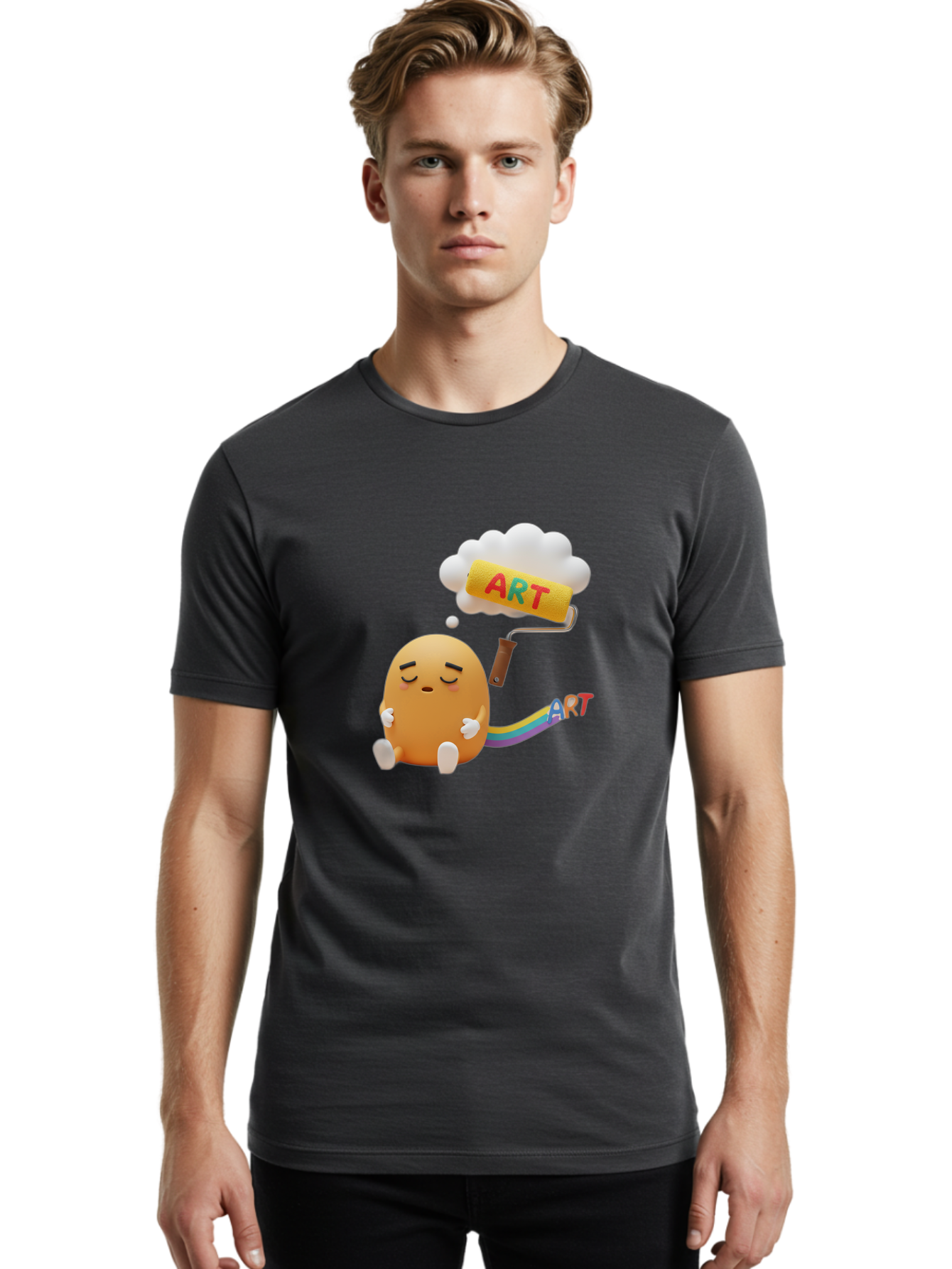 Art Men'S Graphic Tee, 100% Cotton, Comfortable Casual Summer Wear, Machine Washable, Cartoon Character, Creativity Unleashed, Dreamy Thoughts, Paint Roller, Colorful Art, Imagination, Artistic Expression, Vibrant Colors Bac587 21