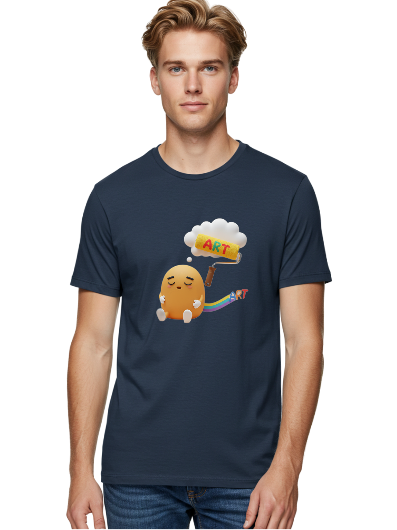 Art Men'S Graphic Tee, 100% Cotton, Comfortable Casual Summer Wear, Machine Washable, Cartoon Character, Creativity Unleashed, Dreamy Thoughts, Paint Roller, Colorful Art, Imagination, Artistic Expression, Vibrant Colors Bac587 19