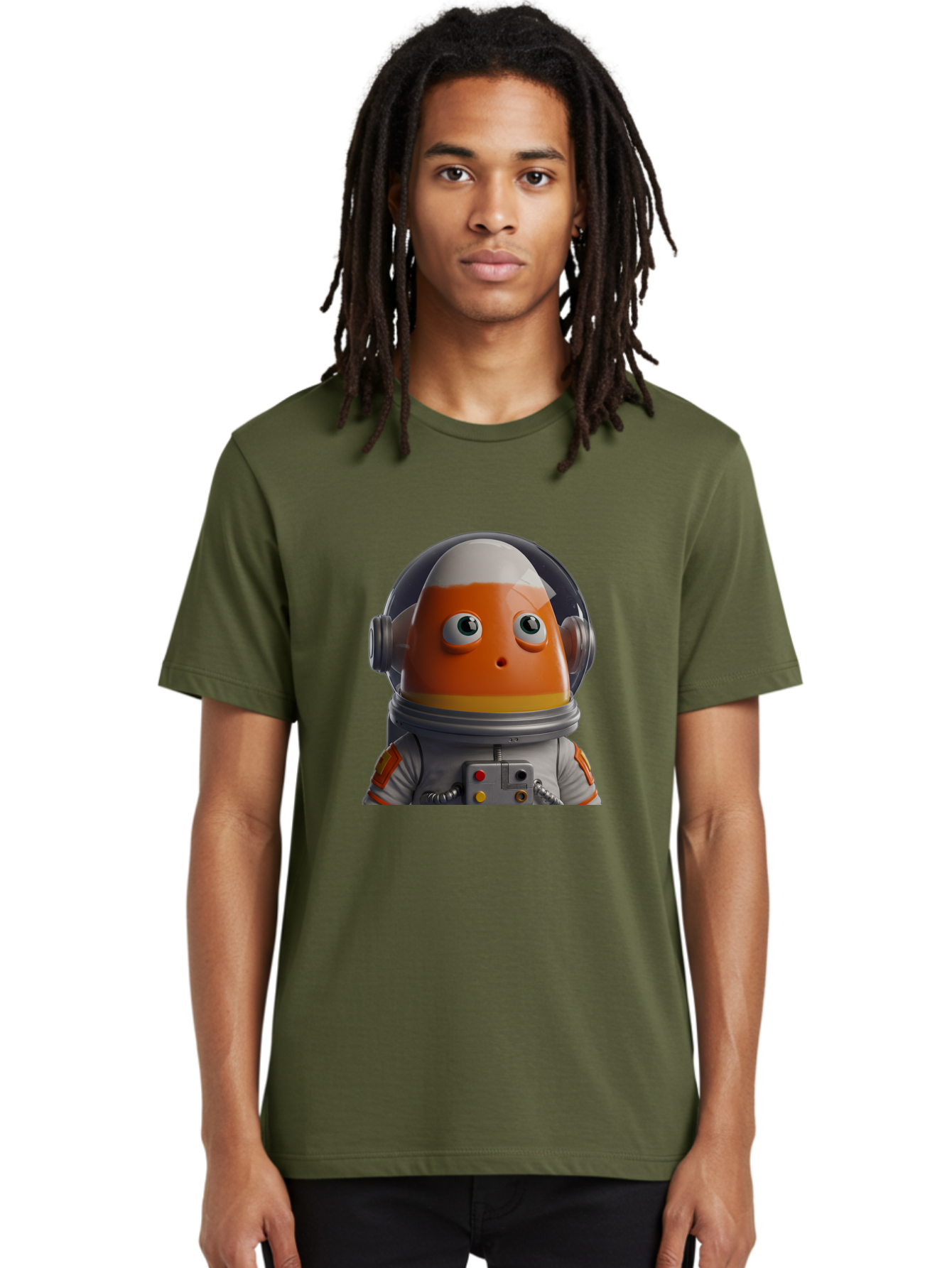 Astronaut-Fish Men'S Graphic Tee, 100% Cotton, Comfortable Casual Summer Wear, Machine Washable, Futuristic Astronaut, Candy-Themed Space Suit, Orange And White Colors, Cartoon-Style Character, Space Exploration, Sci-Fi Elements, Bac589 29