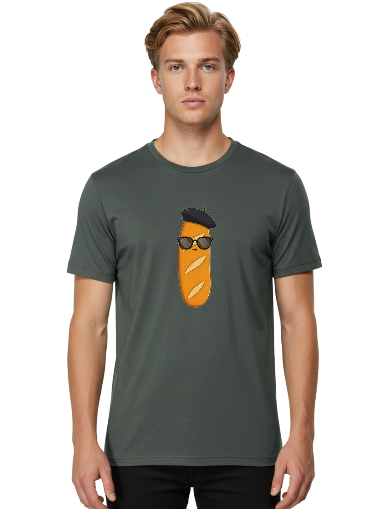 Baguette-Character-1 Men'S Graphic Tee, 100% Cotton, Comfortable Casual Summer Wear, Machine Washable, Cartoon Baguette, Sunglasses, Beret, French Bread, Cute Character, Funny Meme, Cartoon Style, Bread Character, Quirky Design, Bac590 18
