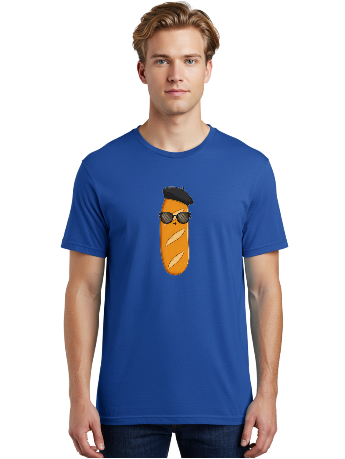 Baguette-Character-1 Men'S Graphic Tee, 100% Cotton, Comfortable Casual Summer Wear, Machine Washable, Cartoon Baguette, Sunglasses, Beret, French Bread, Cute Character, Funny Meme, Cartoon Style, Bread Character, Quirky Design, Bac590 23