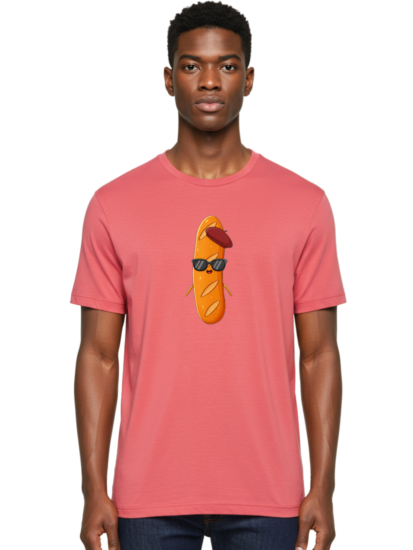 Baguette-Character Men'S Graphic Tee, 100% Cotton, Comfortable Casual Summer Wear, Machine Washable, Cartoon Baguette, Anthropomorphic Bread, Sunglasses, Beret, Cute Character, Funny Mascot, Quirky Illustration, Kawaii Food, Humorous Design, Bac591 16