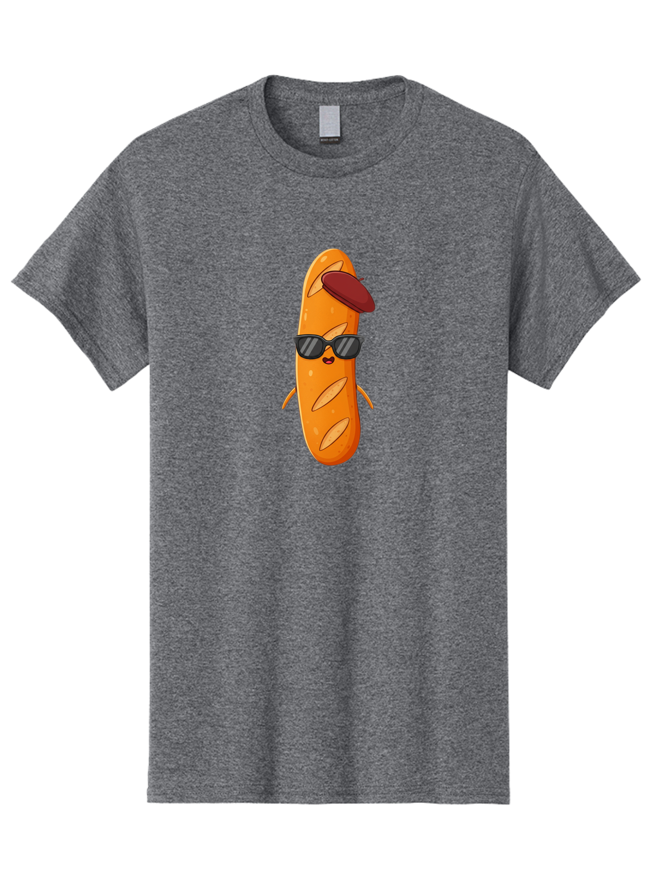 Baguette-Character Men'S Graphic Tee, 100% Cotton, Comfortable Casual Summer Wear, Machine Washable, Cartoon Baguette, Anthropomorphic Bread, Sunglasses, Beret, Cute Character, Funny Mascot, Quirky Illustration, Kawaii Food, Humorous Design, Bac591 9