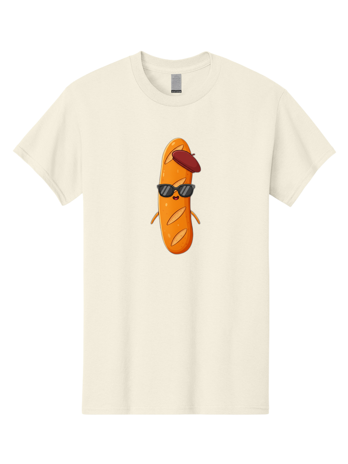 Baguette-Character Men'S Graphic Tee, 100% Cotton, Comfortable Casual Summer Wear, Machine Washable, Cartoon Baguette, Anthropomorphic Bread, Sunglasses, Beret, Cute Character, Funny Mascot, Quirky Illustration, Kawaii Food, Humorous Design, Bac591 2