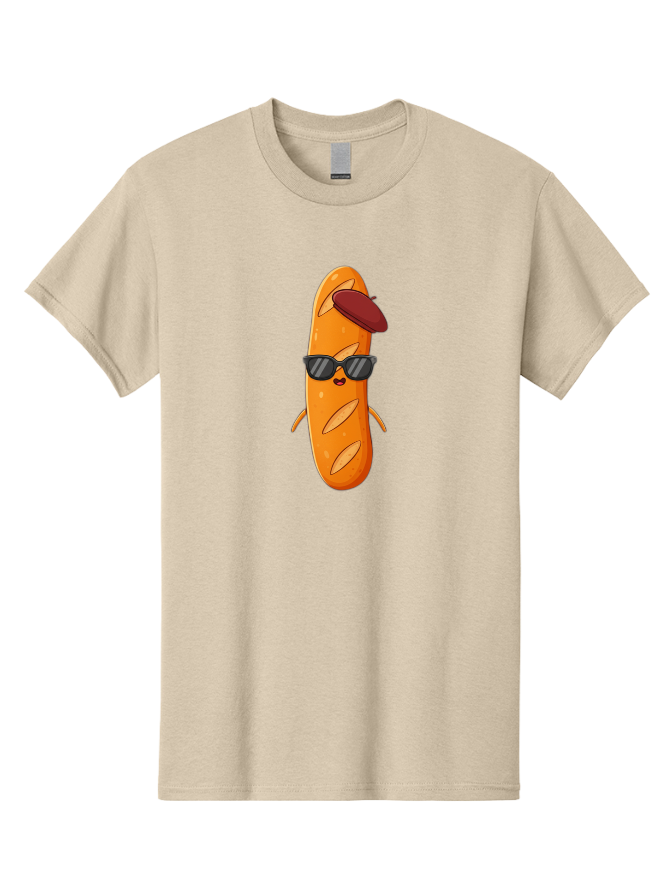 Baguette-Character Men'S Graphic Tee, 100% Cotton, Comfortable Casual Summer Wear, Machine Washable, Cartoon Baguette, Anthropomorphic Bread, Sunglasses, Beret, Cute Character, Funny Mascot, Quirky Illustration, Kawaii Food, Humorous Design, Bac591 8