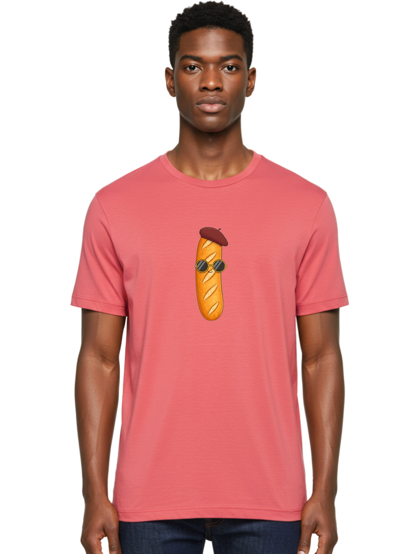 Baguette-With-Beret-And-Sunglasses Men'S Graphic Tee, 100% Cotton, Comfortable Casual Summer Wear, Machine Washable, Cartoon Baguette, French Bread, Beret Hat, Sunglasses, Cool Character, Funny Food, Whimsical Illustration, Playful Vibe, Bac592 16