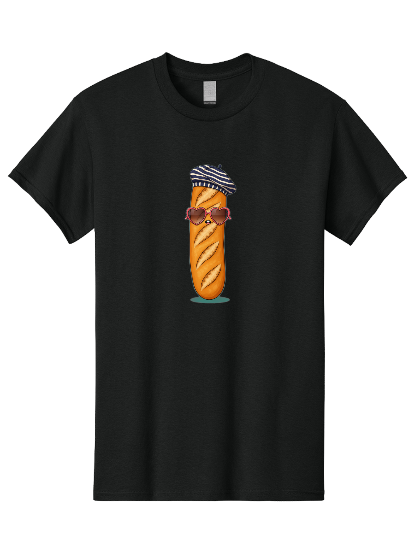 Baguette-With-Beret Men'S Graphic Tee, 100% Cotton, Comfortable Casual Summer Wear, Machine Washable, Cartoon Baguette, Heart-Shaped Sunglasses, Beret Hat, French Culture, Cute Character, Whimsical Illustration, Pink Shades, Bread Person, Bac593 11
