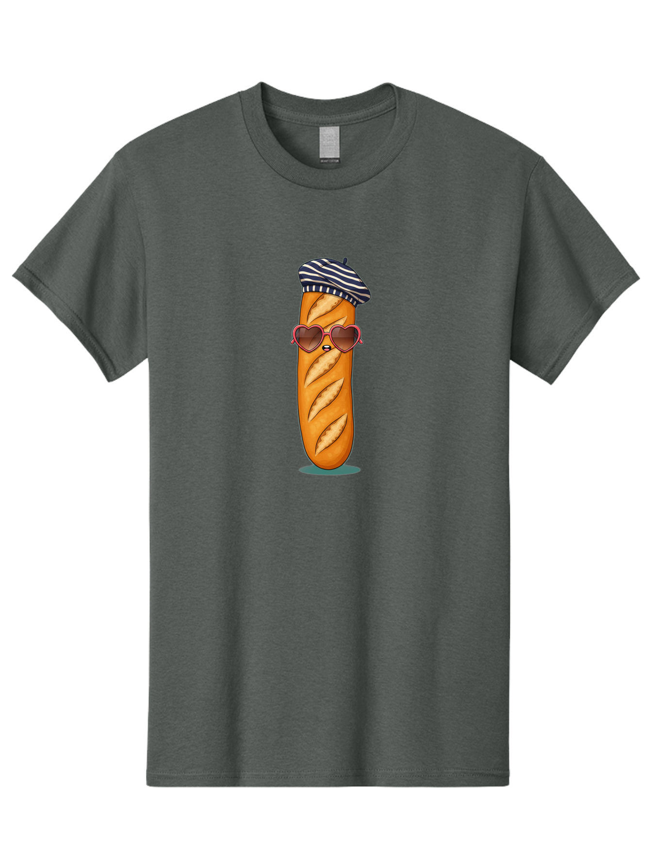 Baguette-With-Beret Men'S Graphic Tee, 100% Cotton, Comfortable Casual Summer Wear, Machine Washable, Cartoon Baguette, Heart-Shaped Sunglasses, Beret Hat, French Culture, Cute Character, Whimsical Illustration, Pink Shades, Bread Person, Bac593 15
