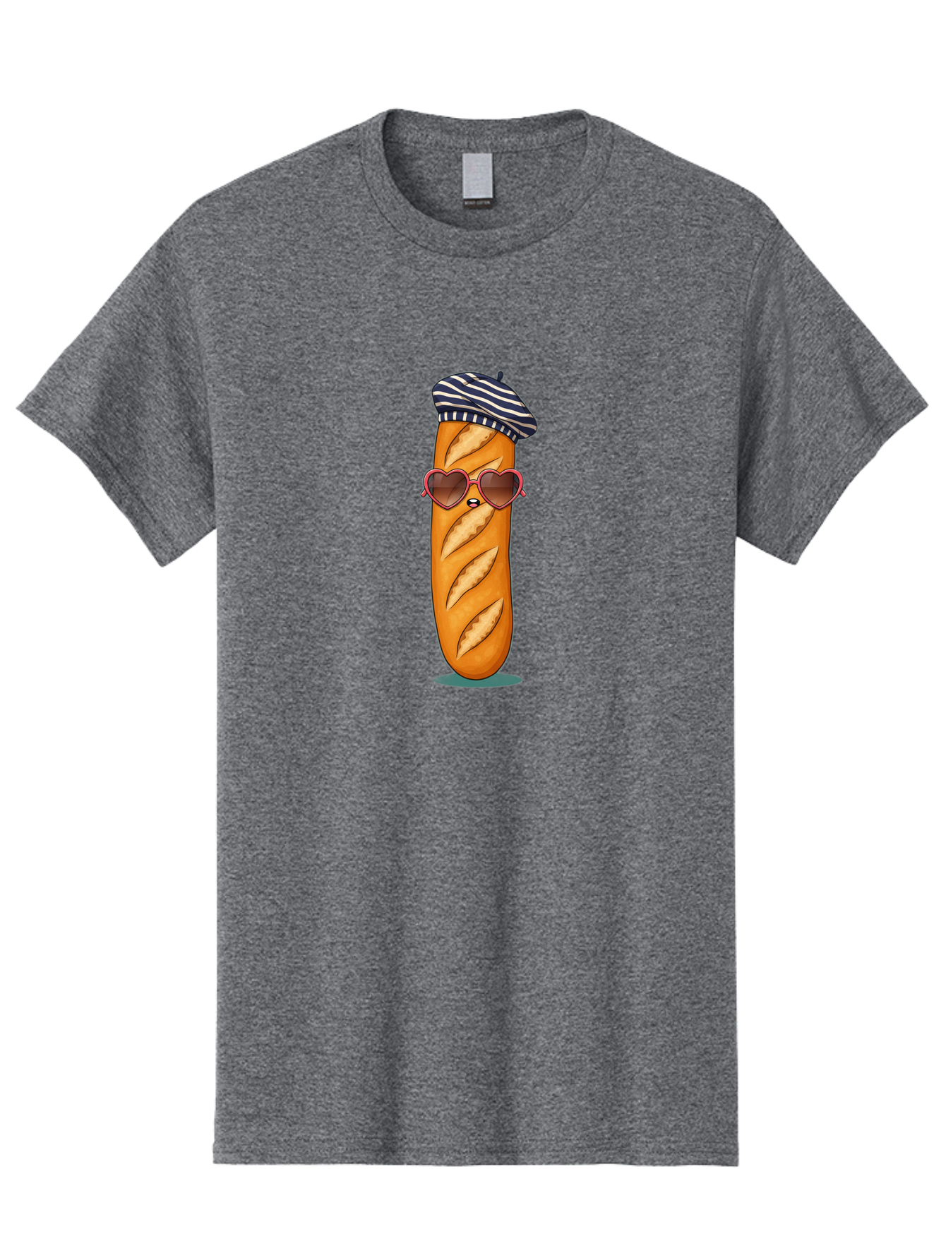Baguette-With-Beret Men'S Graphic Tee, 100% Cotton, Comfortable Casual Summer Wear, Machine Washable, Cartoon Baguette, Heart-Shaped Sunglasses, Beret Hat, French Culture, Cute Character, Whimsical Illustration, Pink Shades, Bread Person, Bac593 14