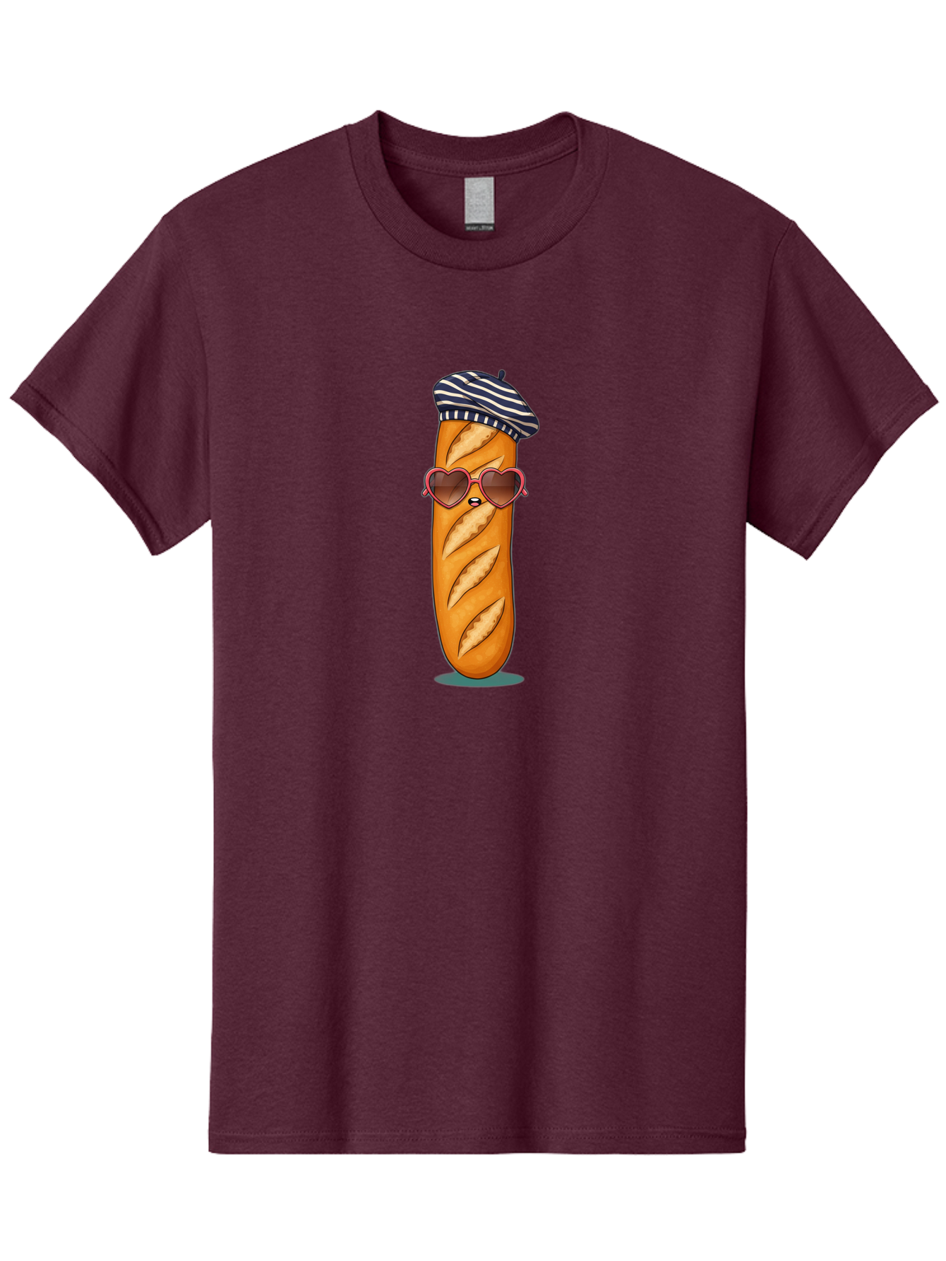 Baguette-With-Beret Men'S Graphic Tee, 100% Cotton, Comfortable Casual Summer Wear, Machine Washable, Cartoon Baguette, Heart-Shaped Sunglasses, Beret Hat, French Culture, Cute Character, Whimsical Illustration, Pink Shades, Bread Person, Bac593 6