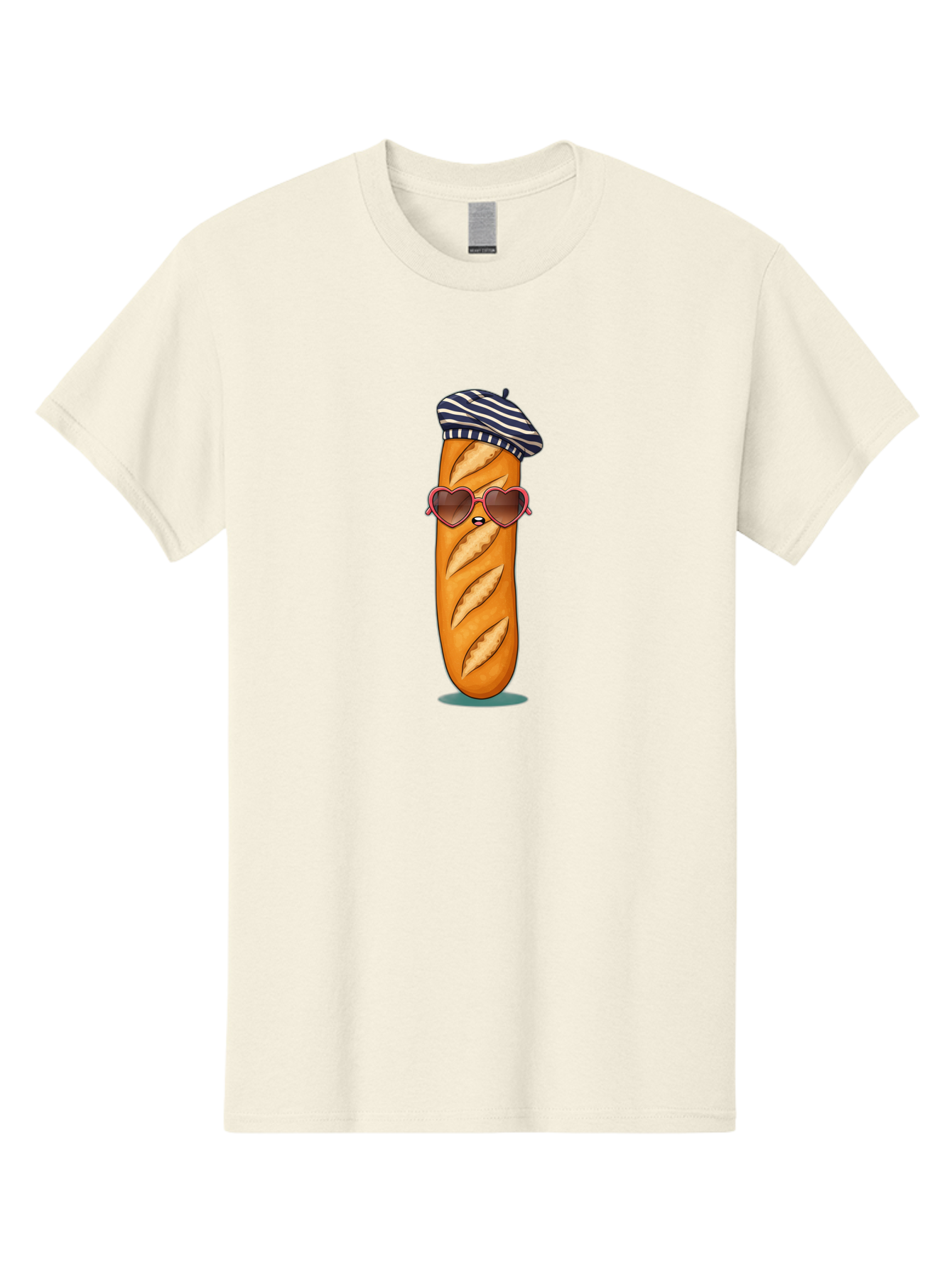 Baguette-With-Beret Men'S Graphic Tee, 100% Cotton, Comfortable Casual Summer Wear, Machine Washable, Cartoon Baguette, Heart-Shaped Sunglasses, Beret Hat, French Culture, Cute Character, Whimsical Illustration, Pink Shades, Bread Person, Bac593 4