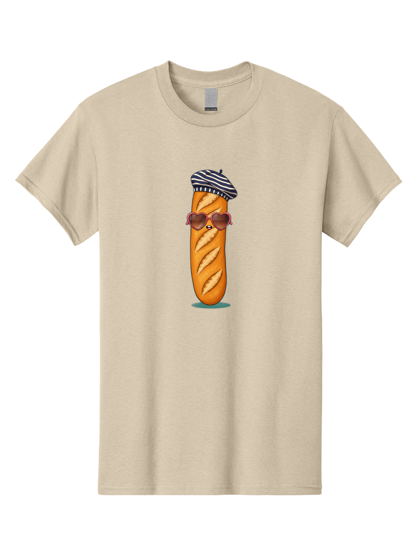 Baguette-With-Beret Men'S Graphic Tee, 100% Cotton, Comfortable Casual Summer Wear, Machine Washable, Cartoon Baguette, Heart-Shaped Sunglasses, Beret Hat, French Culture, Cute Character, Whimsical Illustration, Pink Shades, Bread Person, Bac593 10
