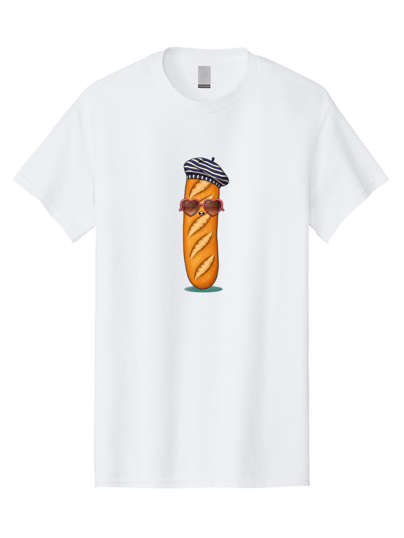 Baguette-With-Beret Men'S Graphic Tee, 100% Cotton, Comfortable Casual Summer Wear, Machine Washable, Cartoon Baguette, Heart-Shaped Sunglasses, Beret Hat, French Culture, Cute Character, Whimsical Illustration, Pink Shades, Bread Person, Bac593 3
