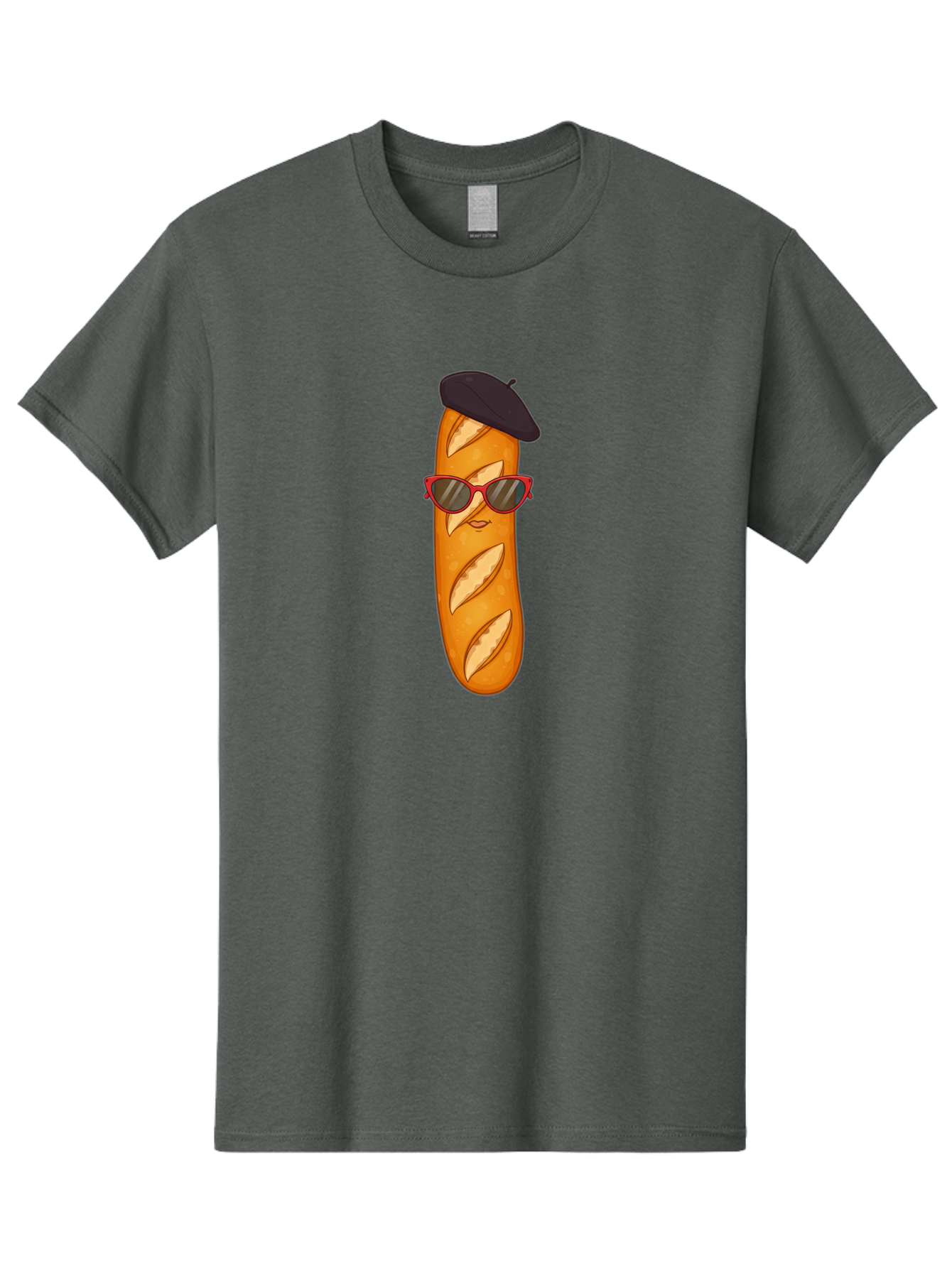 Baguette-With-Sunglasses-And-Beret Men'S Graphic Tee, 100% Cotton, Comfortable Casual Summer Wear, Machine Washable, Cartoon Baguette, Beret Hat, Red Sunglasses, French Cuisine, Bread Character, Quirky Illustration, Fun Design, Loaf Of Bread, Bac595 5