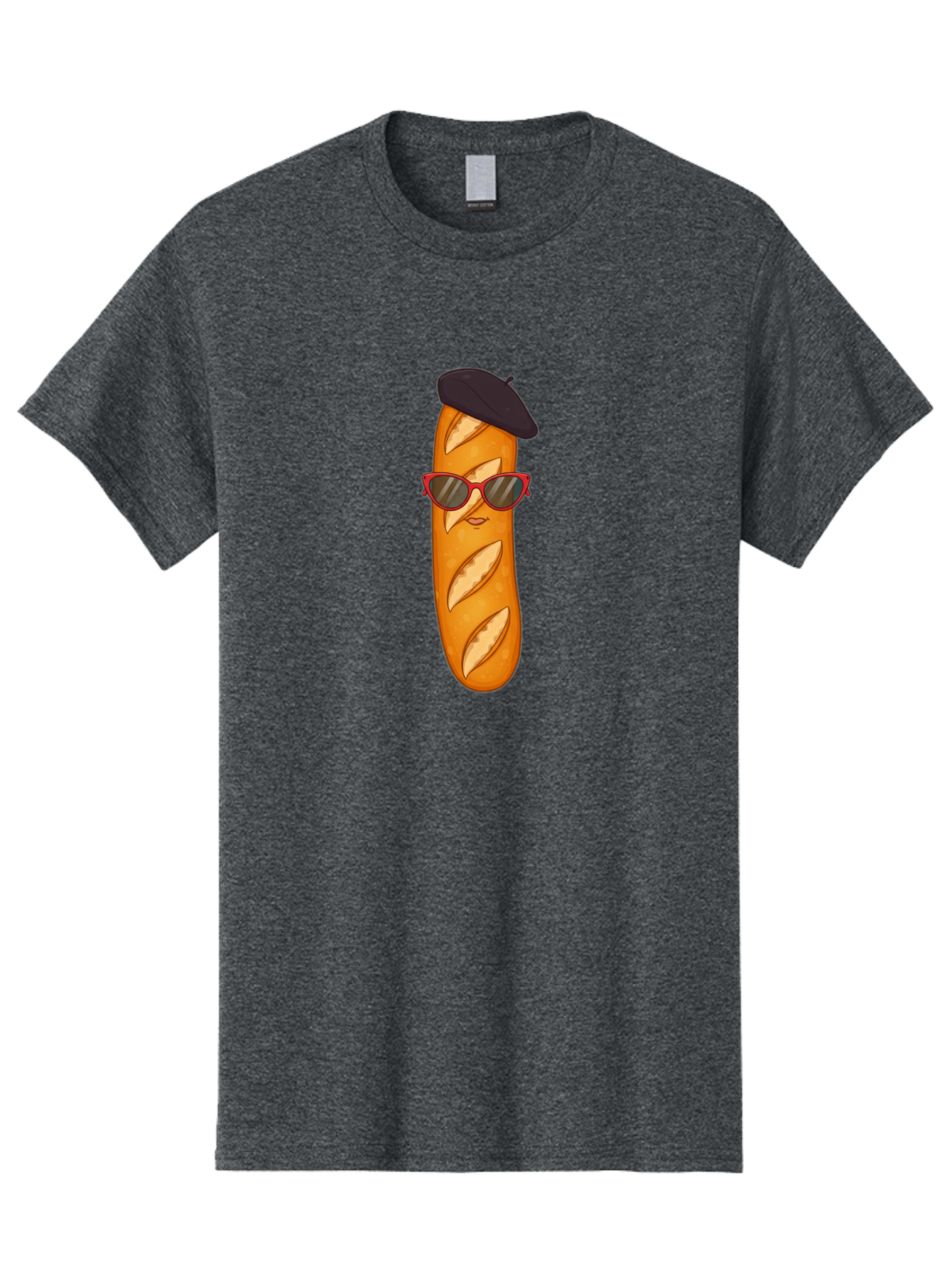 Baguette-With-Sunglasses-And-Beret Men'S Graphic Tee, 100% Cotton, Comfortable Casual Summer Wear, Machine Washable, Cartoon Baguette, Beret Hat, Red Sunglasses, French Cuisine, Bread Character, Quirky Illustration, Fun Design, Loaf Of Bread, Bac595 4