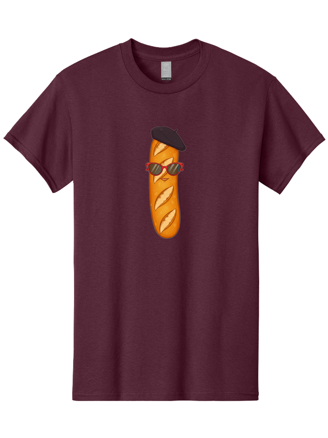 Baguette-With-Sunglasses-And-Beret Men'S Graphic Tee, 100% Cotton, Comfortable Casual Summer Wear, Machine Washable, Cartoon Baguette, Beret Hat, Red Sunglasses, French Cuisine, Bread Character, Quirky Illustration, Fun Design, Loaf Of Bread, Bac595 9