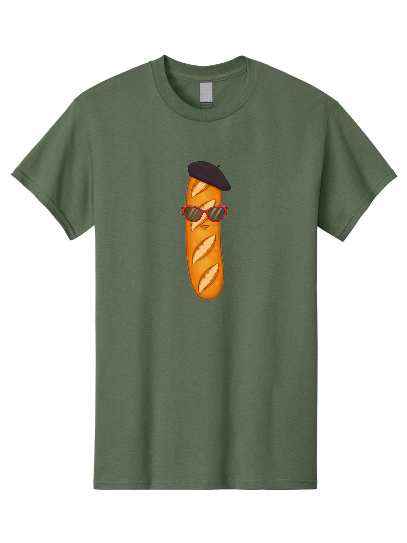 Baguette-With-Sunglasses-And-Beret Men'S Graphic Tee, 100% Cotton, Comfortable Casual Summer Wear, Machine Washable, Cartoon Baguette, Beret Hat, Red Sunglasses, French Cuisine, Bread Character, Quirky Illustration, Fun Design, Loaf Of Bread, Bac595 6
