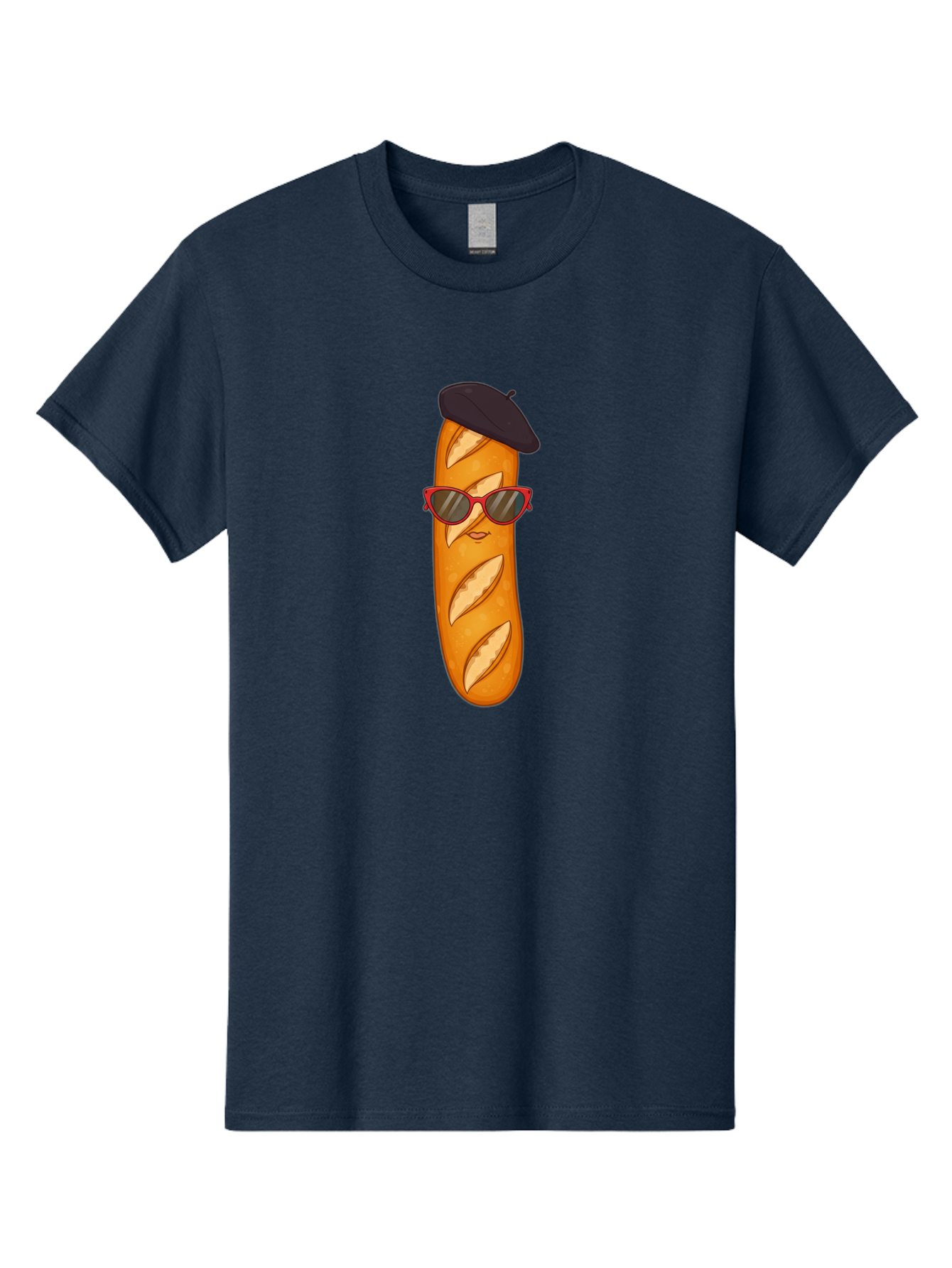 Baguette-With-Sunglasses-And-Beret Men'S Graphic Tee, 100% Cotton, Comfortable Casual Summer Wear, Machine Washable, Cartoon Baguette, Beret Hat, Red Sunglasses, French Cuisine, Bread Character, Quirky Illustration, Fun Design, Loaf Of Bread, Bac595 14
