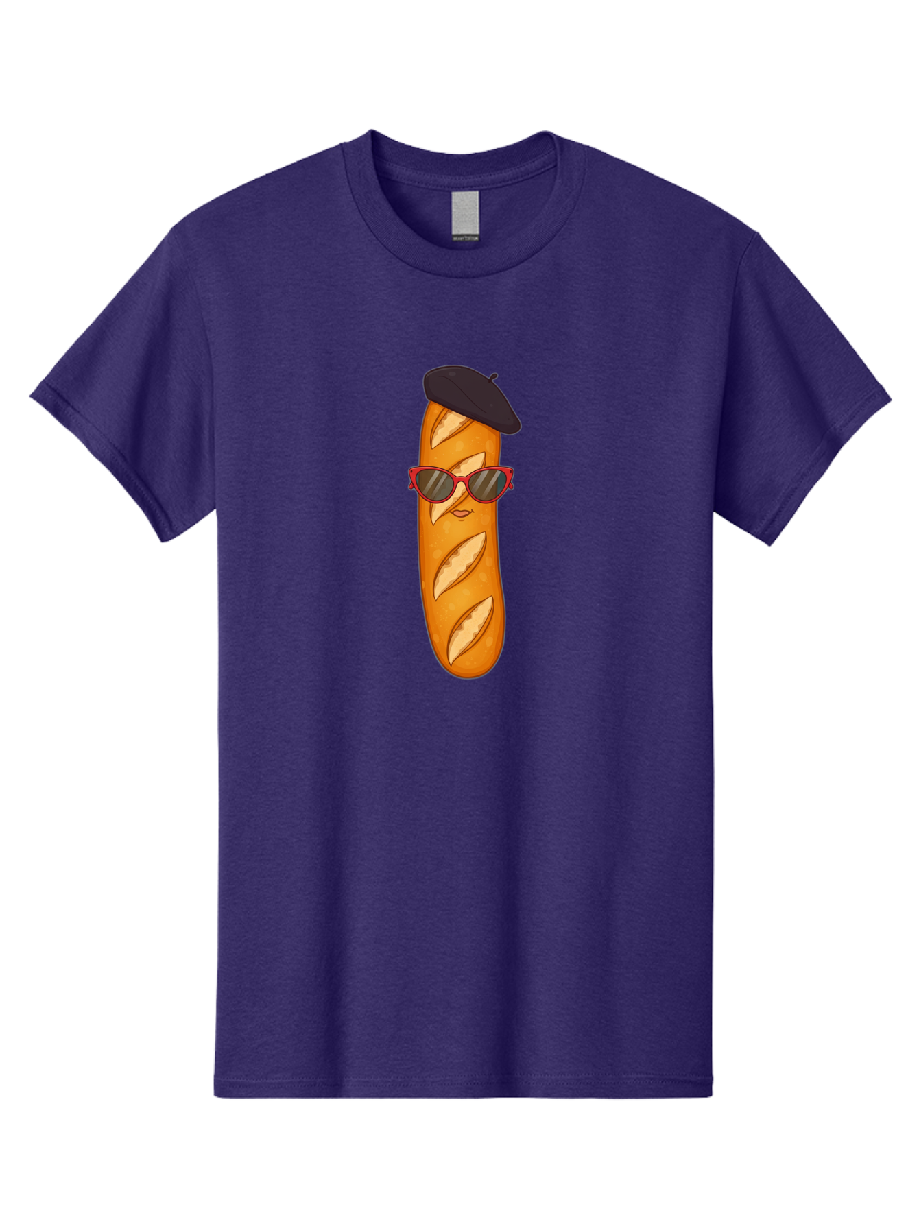 Baguette-With-Sunglasses-And-Beret Men'S Graphic Tee, 100% Cotton, Comfortable Casual Summer Wear, Machine Washable, Cartoon Baguette, Beret Hat, Red Sunglasses, French Cuisine, Bread Character, Quirky Illustration, Fun Design, Loaf Of Bread, Bac595 15