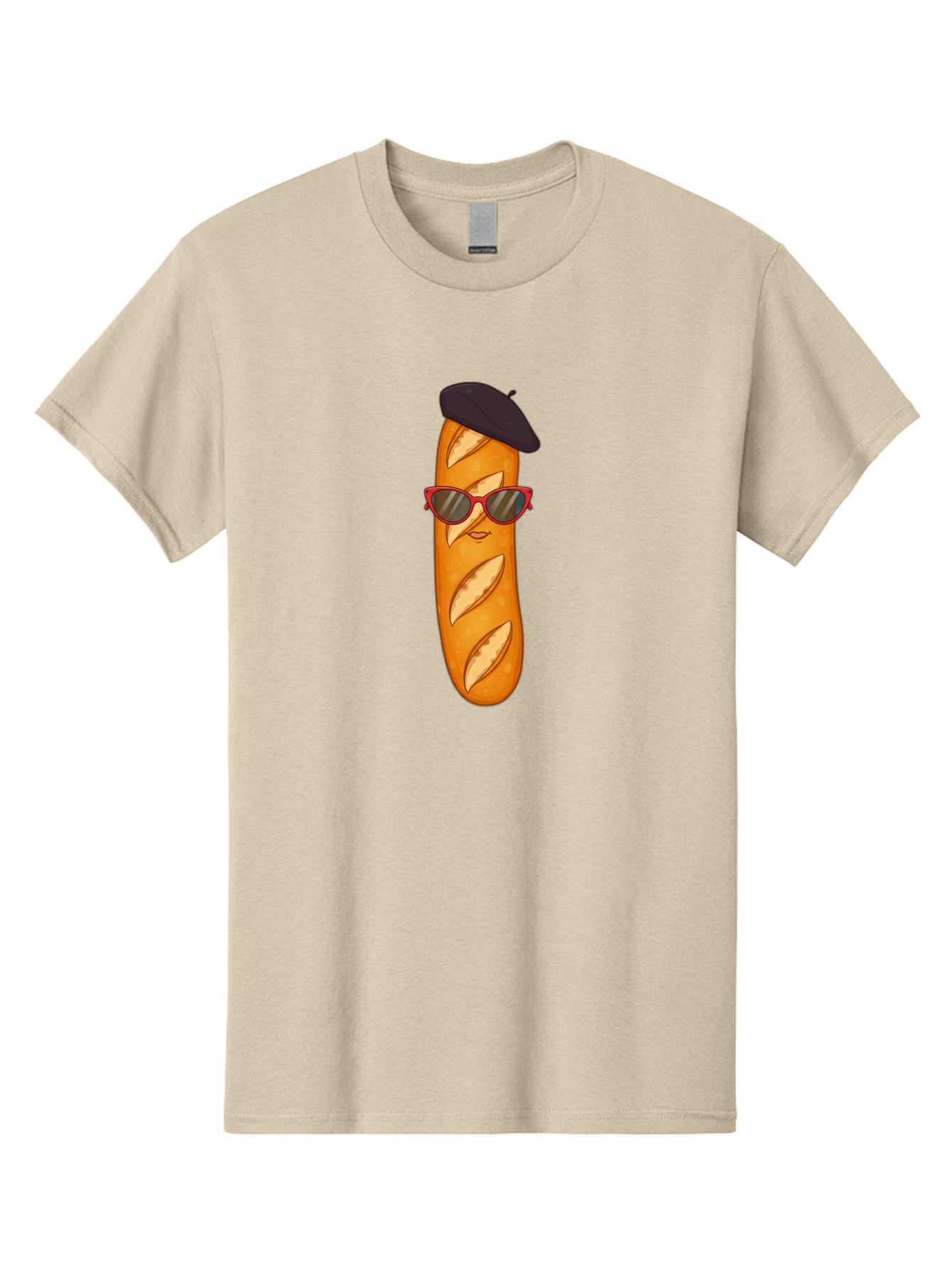 Baguette-With-Sunglasses-And-Beret Men'S Graphic Tee, 100% Cotton, Comfortable Casual Summer Wear, Machine Washable, Cartoon Baguette, Beret Hat, Red Sunglasses, French Cuisine, Bread Character, Quirky Illustration, Fun Design, Loaf Of Bread, Bac595 3