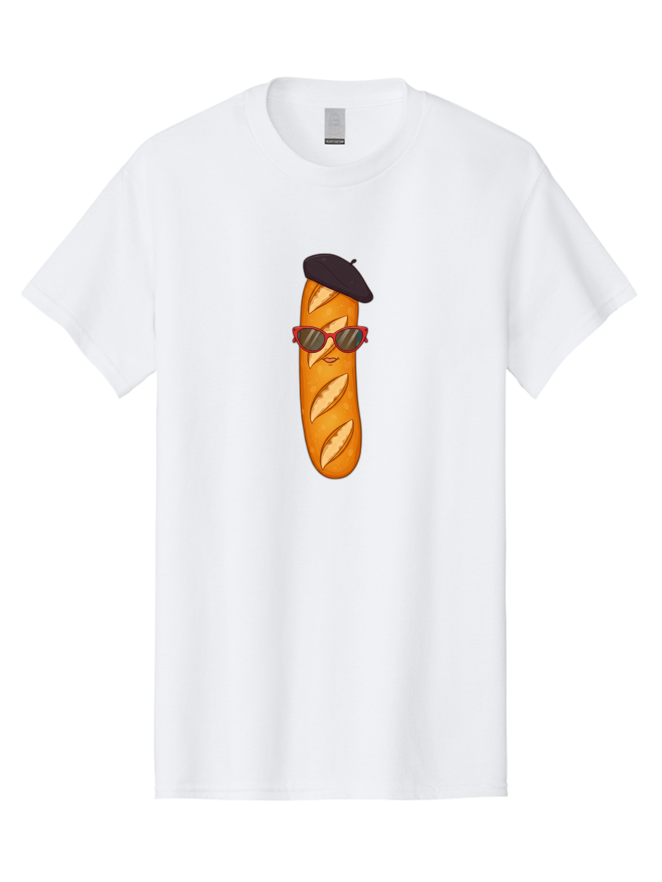 Baguette-With-Sunglasses-And-Beret Men'S Graphic Tee, 100% Cotton, Comfortable Casual Summer Wear, Machine Washable, Cartoon Baguette, Beret Hat, Red Sunglasses, French Cuisine, Bread Character, Quirky Illustration, Fun Design, Loaf Of Bread, Bac595 13