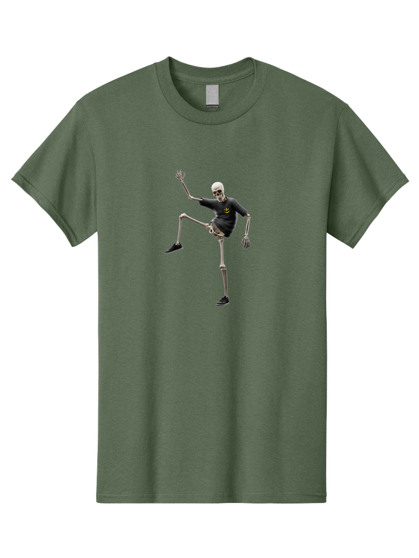 Bape-Skeleton Men'S Graphic Tee, 100% Cotton, Comfortable Casual Summer Wear, Machine Washable, Dancing Skeleton, Skeleton In T-Shirt, Yellow Logo, Dancing Pose, Black Shoes, Skeleton Illustration, Pop Culture, Fun, Quirky, Spooky, Playful, Bac597 8