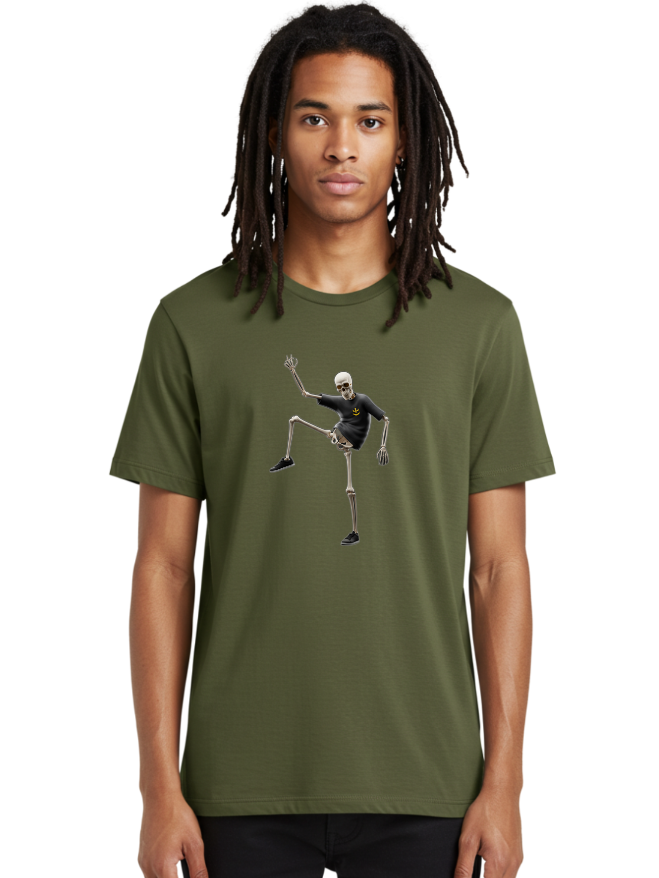 Bape-Skeleton Men'S Graphic Tee, 100% Cotton, Comfortable Casual Summer Wear, Machine Washable, Dancing Skeleton, Skeleton In T-Shirt, Yellow Logo, Dancing Pose, Black Shoes, Skeleton Illustration, Pop Culture, Fun, Quirky, Spooky, Playful, Bac597 23