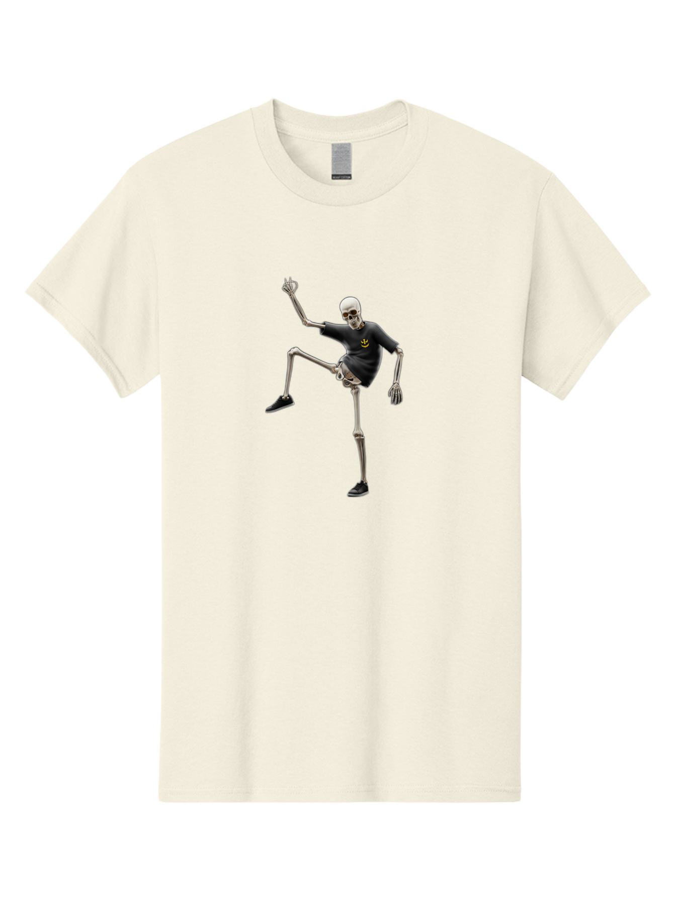 Bape-Skeleton Men'S Graphic Tee, 100% Cotton, Comfortable Casual Summer Wear, Machine Washable, Dancing Skeleton, Skeleton In T-Shirt, Yellow Logo, Dancing Pose, Black Shoes, Skeleton Illustration, Pop Culture, Fun, Quirky, Spooky, Playful, Bac597 5