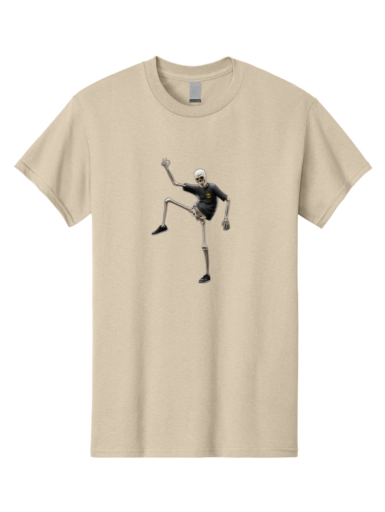 Bape-Skeleton Men'S Graphic Tee, 100% Cotton, Comfortable Casual Summer Wear, Machine Washable, Dancing Skeleton, Skeleton In T-Shirt, Yellow Logo, Dancing Pose, Black Shoes, Skeleton Illustration, Pop Culture, Fun, Quirky, Spooky, Playful, Bac597 9