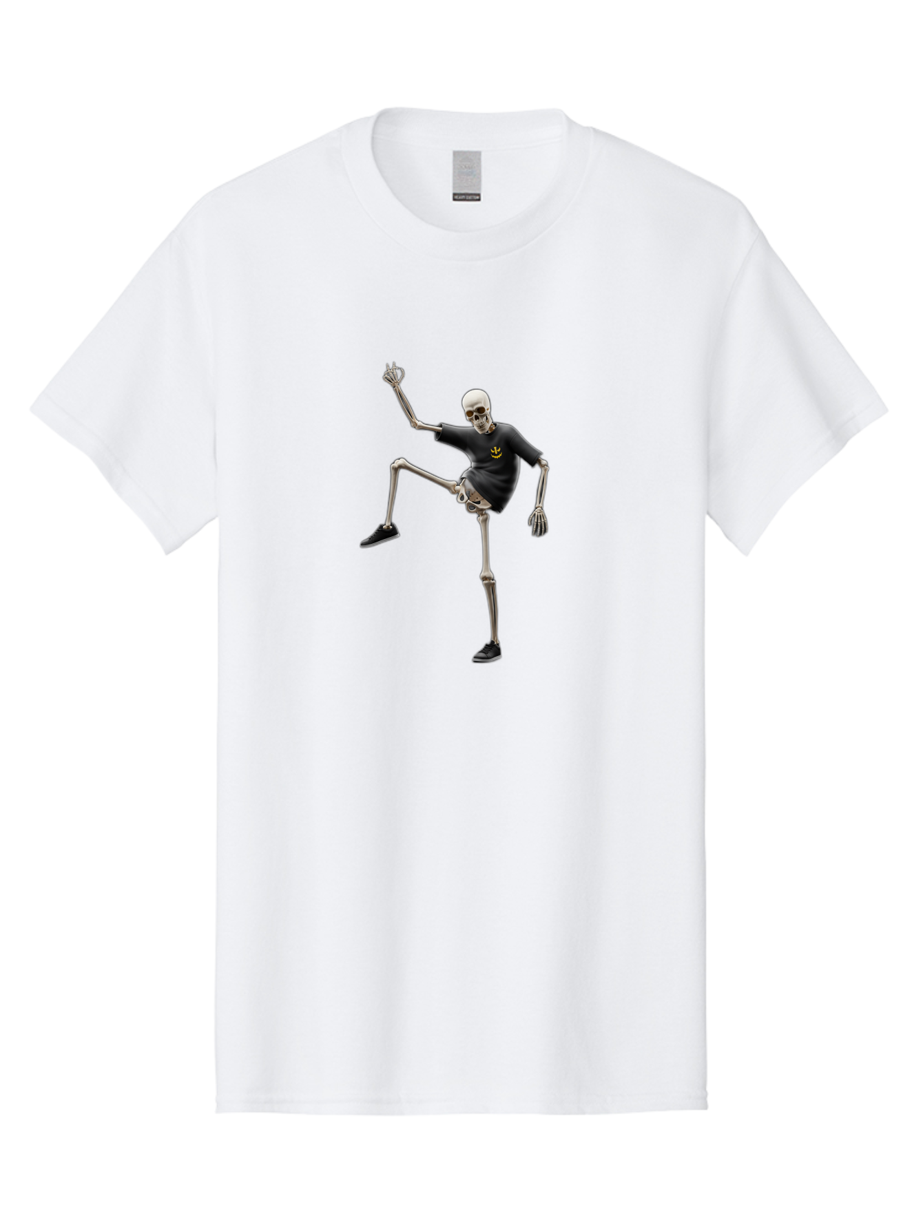 Bape-Skeleton Men'S Graphic Tee, 100% Cotton, Comfortable Casual Summer Wear, Machine Washable, Dancing Skeleton, Skeleton In T-Shirt, Yellow Logo, Dancing Pose, Black Shoes, Skeleton Illustration, Pop Culture, Fun, Quirky, Spooky, Playful, Bac597 4