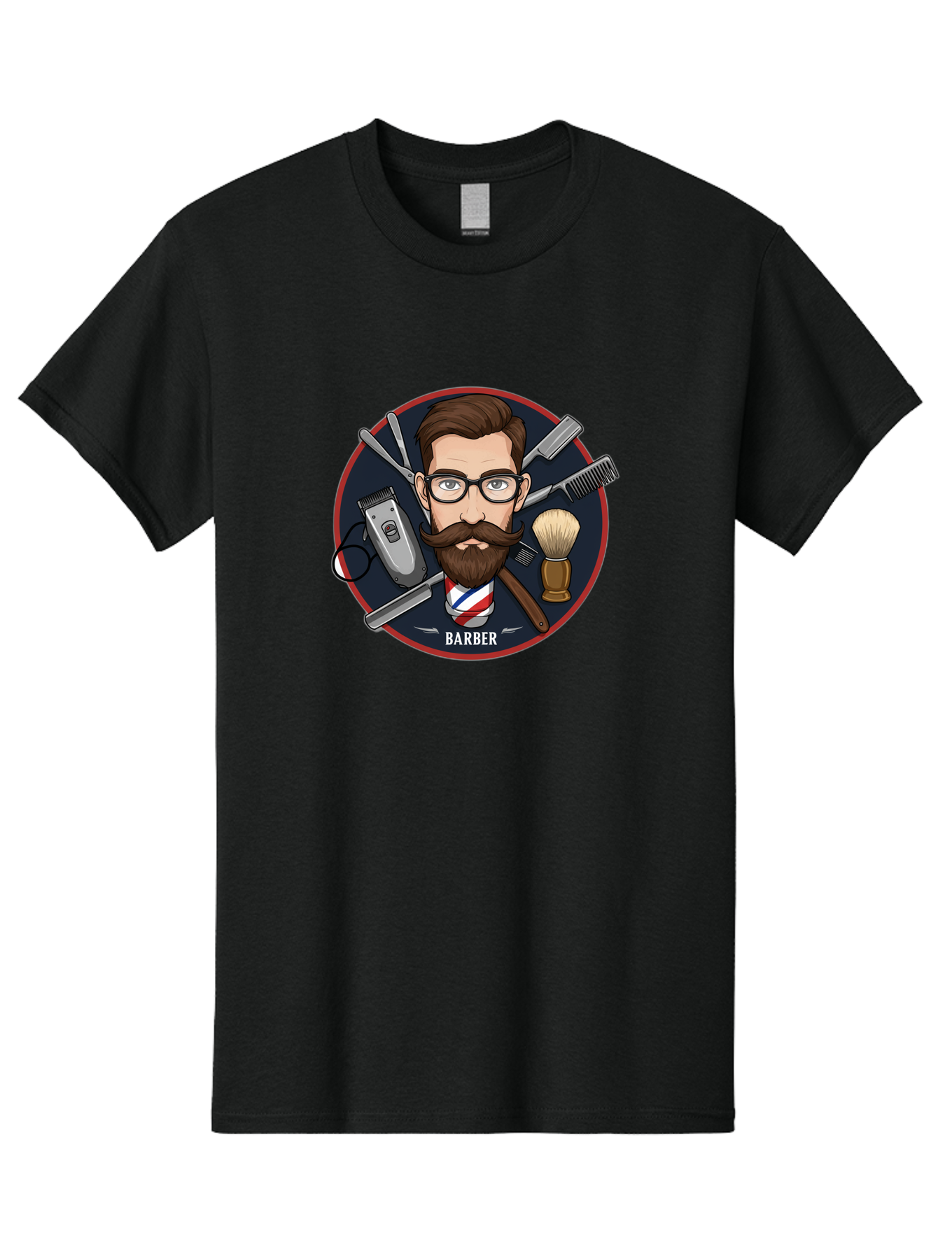 Barber-1 Men'S Graphic Tee, 100% Cotton, Comfortable Casual Summer Wear, Machine Washable, Barber Logo, Cartoon Barber, Grooming Tools, Hair Clippers, Straight Razor, Shaving Brush, Beard Care, Masculine Style, Vintage Barber Shop Bac598 3