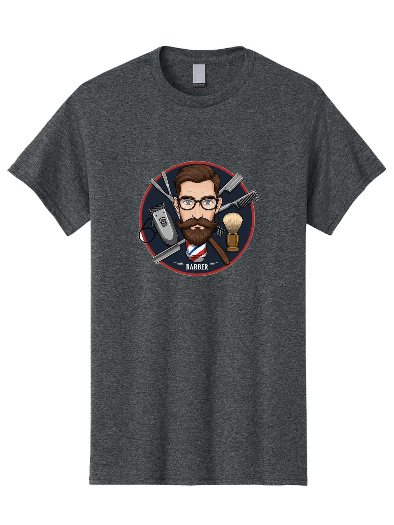 Barber-1 Men'S Graphic Tee, 100% Cotton, Comfortable Casual Summer Wear, Machine Washable, Barber Logo, Cartoon Barber, Grooming Tools, Hair Clippers, Straight Razor, Shaving Brush, Beard Care, Masculine Style, Vintage Barber Shop Bac598 12