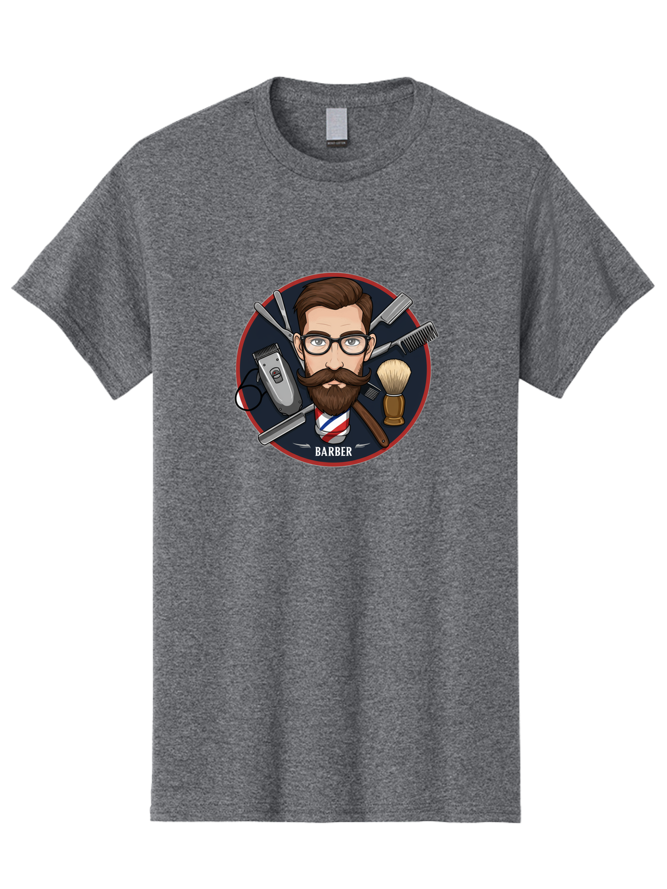 Barber-1 Men'S Graphic Tee, 100% Cotton, Comfortable Casual Summer Wear, Machine Washable, Barber Logo, Cartoon Barber, Grooming Tools, Hair Clippers, Straight Razor, Shaving Brush, Beard Care, Masculine Style, Vintage Barber Shop Bac598 11