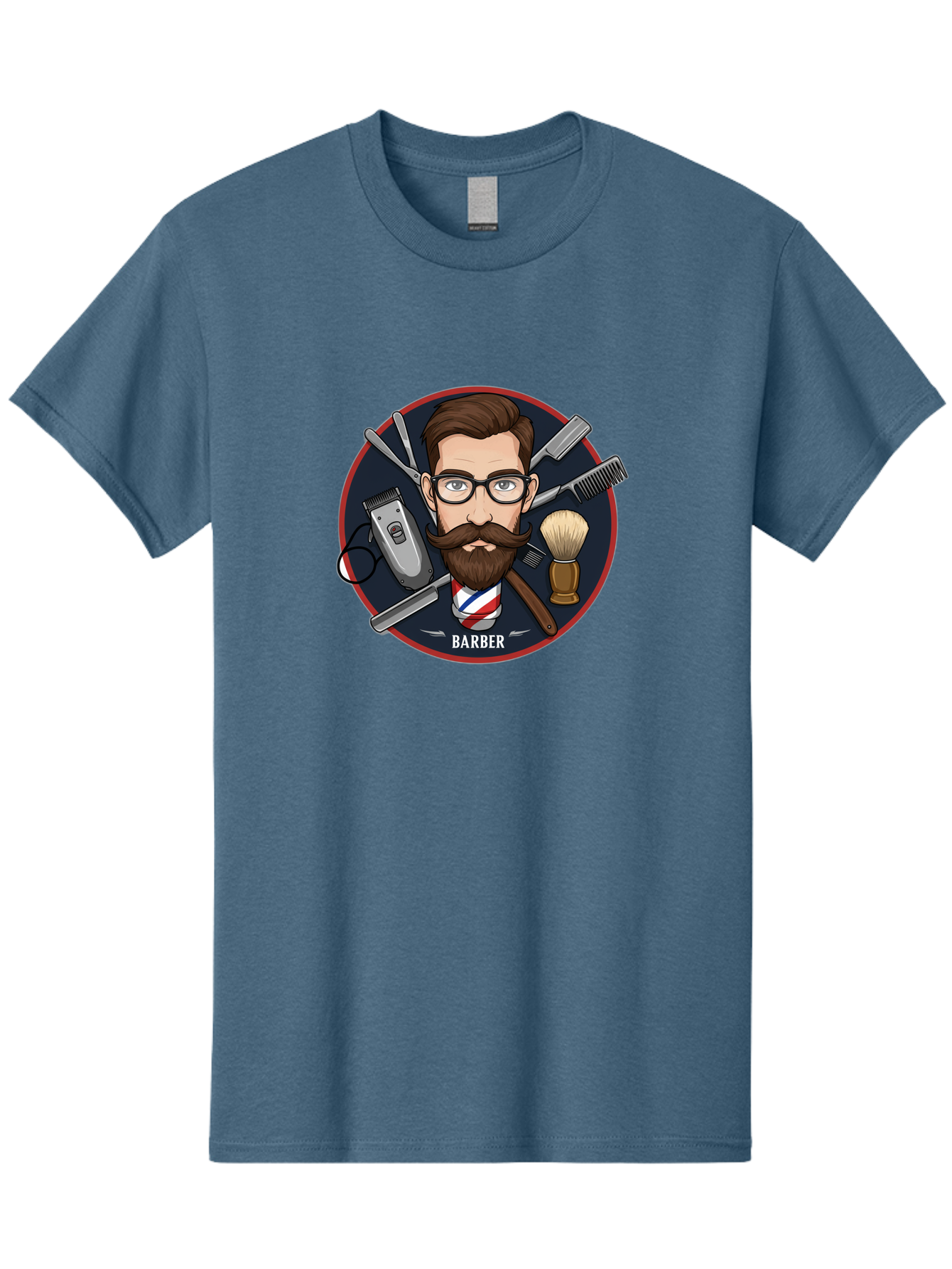Barber-1 Men'S Graphic Tee, 100% Cotton, Comfortable Casual Summer Wear, Machine Washable, Barber Logo, Cartoon Barber, Grooming Tools, Hair Clippers, Straight Razor, Shaving Brush, Beard Care, Masculine Style, Vintage Barber Shop Bac598 8