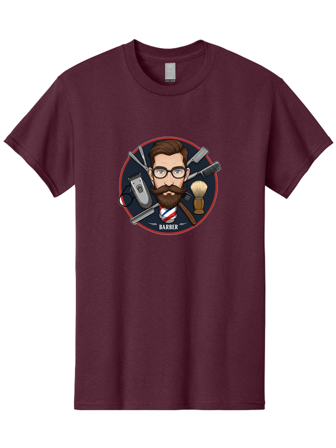 Barber-1 Men'S Graphic Tee, 100% Cotton, Comfortable Casual Summer Wear, Machine Washable, Barber Logo, Cartoon Barber, Grooming Tools, Hair Clippers, Straight Razor, Shaving Brush, Beard Care, Masculine Style, Vintage Barber Shop Bac598 7