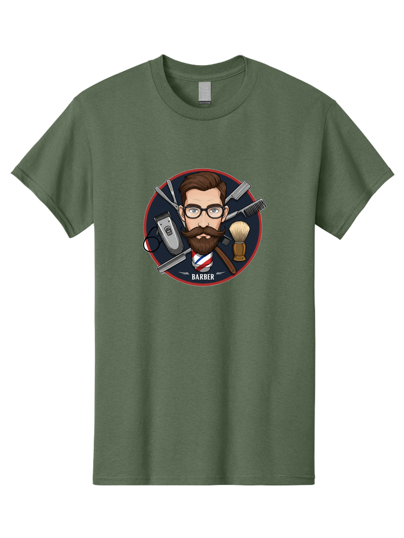 Barber-1 Men'S Graphic Tee, 100% Cotton, Comfortable Casual Summer Wear, Machine Washable, Barber Logo, Cartoon Barber, Grooming Tools, Hair Clippers, Straight Razor, Shaving Brush, Beard Care, Masculine Style, Vintage Barber Shop Bac598 5
