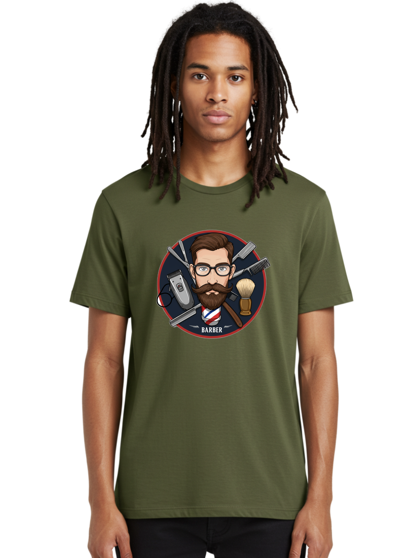Barber-1 Men'S Graphic Tee, 100% Cotton, Comfortable Casual Summer Wear, Machine Washable, Barber Logo, Cartoon Barber, Grooming Tools, Hair Clippers, Straight Razor, Shaving Brush, Beard Care, Masculine Style, Vintage Barber Shop Bac598 20