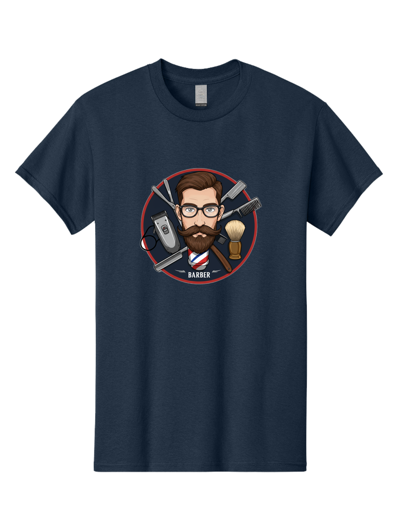 Barber-1 Men'S Graphic Tee, 100% Cotton, Comfortable Casual Summer Wear, Machine Washable, Barber Logo, Cartoon Barber, Grooming Tools, Hair Clippers, Straight Razor, Shaving Brush, Beard Care, Masculine Style, Vintage Barber Shop Bac598 4