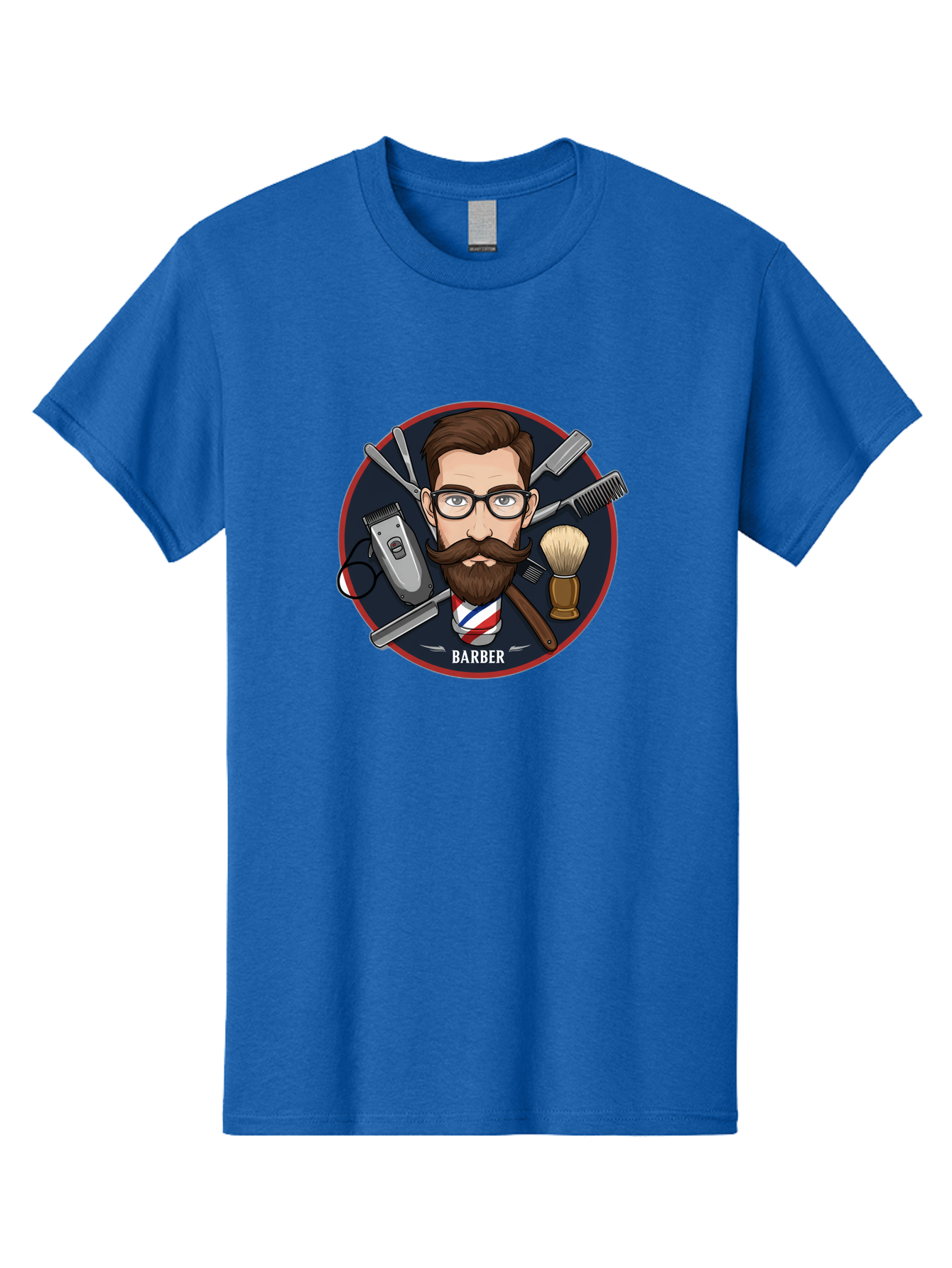 Barber-1 Men'S Graphic Tee, 100% Cotton, Comfortable Casual Summer Wear, Machine Washable, Barber Logo, Cartoon Barber, Grooming Tools, Hair Clippers, Straight Razor, Shaving Brush, Beard Care, Masculine Style, Vintage Barber Shop Bac598 9