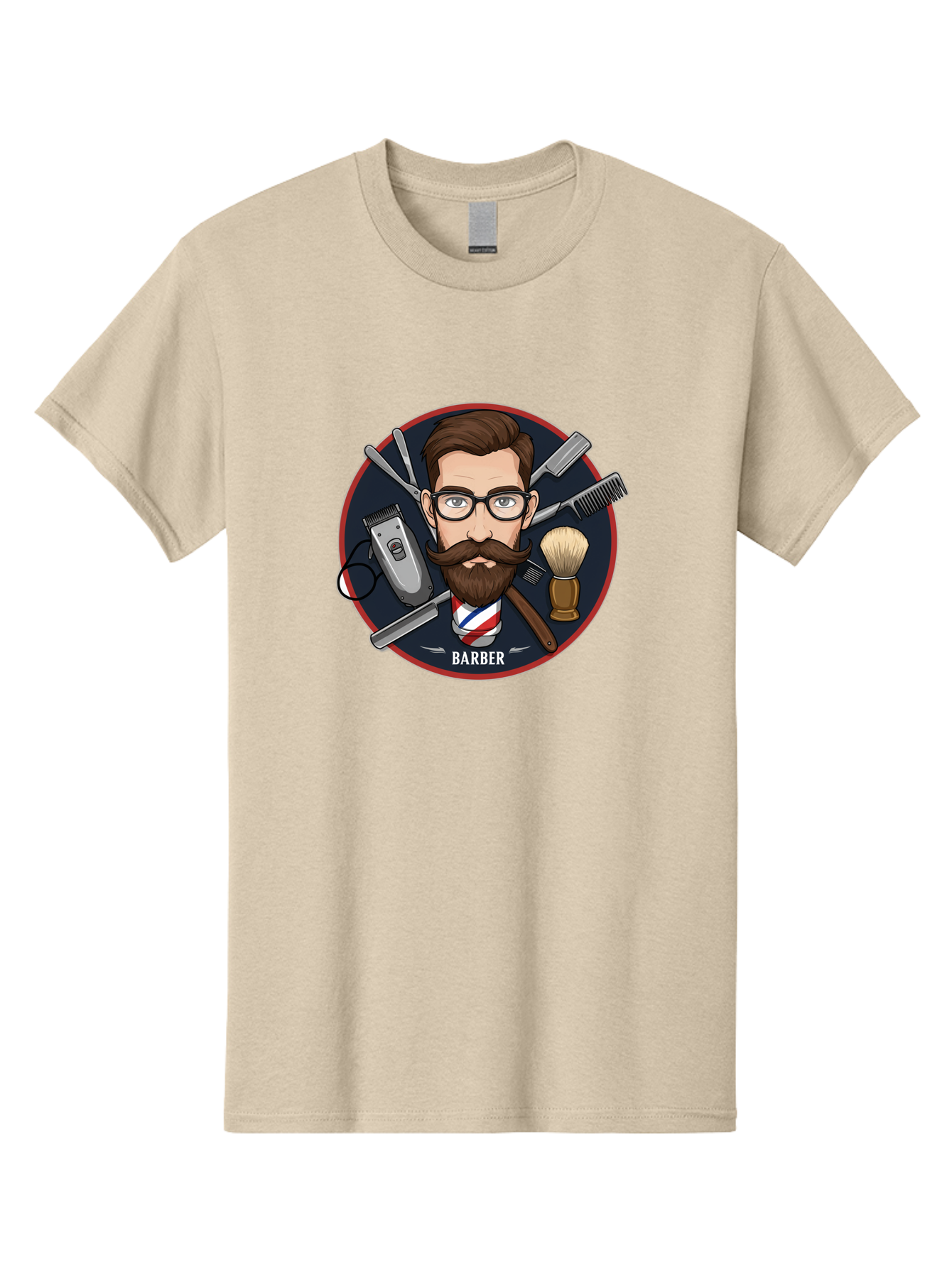 Barber-1 Men'S Graphic Tee, 100% Cotton, Comfortable Casual Summer Wear, Machine Washable, Barber Logo, Cartoon Barber, Grooming Tools, Hair Clippers, Straight Razor, Shaving Brush, Beard Care, Masculine Style, Vintage Barber Shop Bac598 13