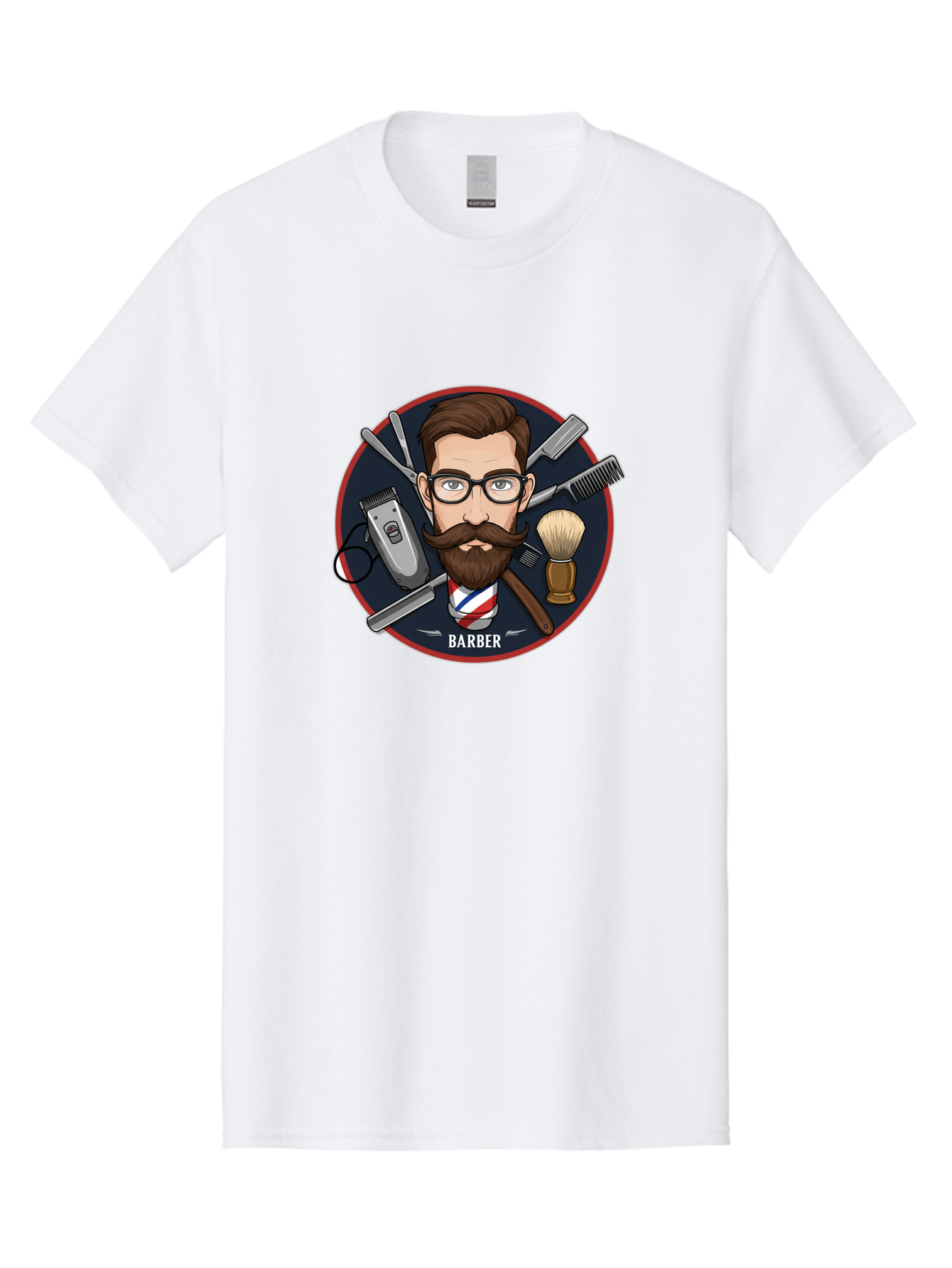 Barber-1 Men'S Graphic Tee, 100% Cotton, Comfortable Casual Summer Wear, Machine Washable, Barber Logo, Cartoon Barber, Grooming Tools, Hair Clippers, Straight Razor, Shaving Brush, Beard Care, Masculine Style, Vintage Barber Shop Bac598 2