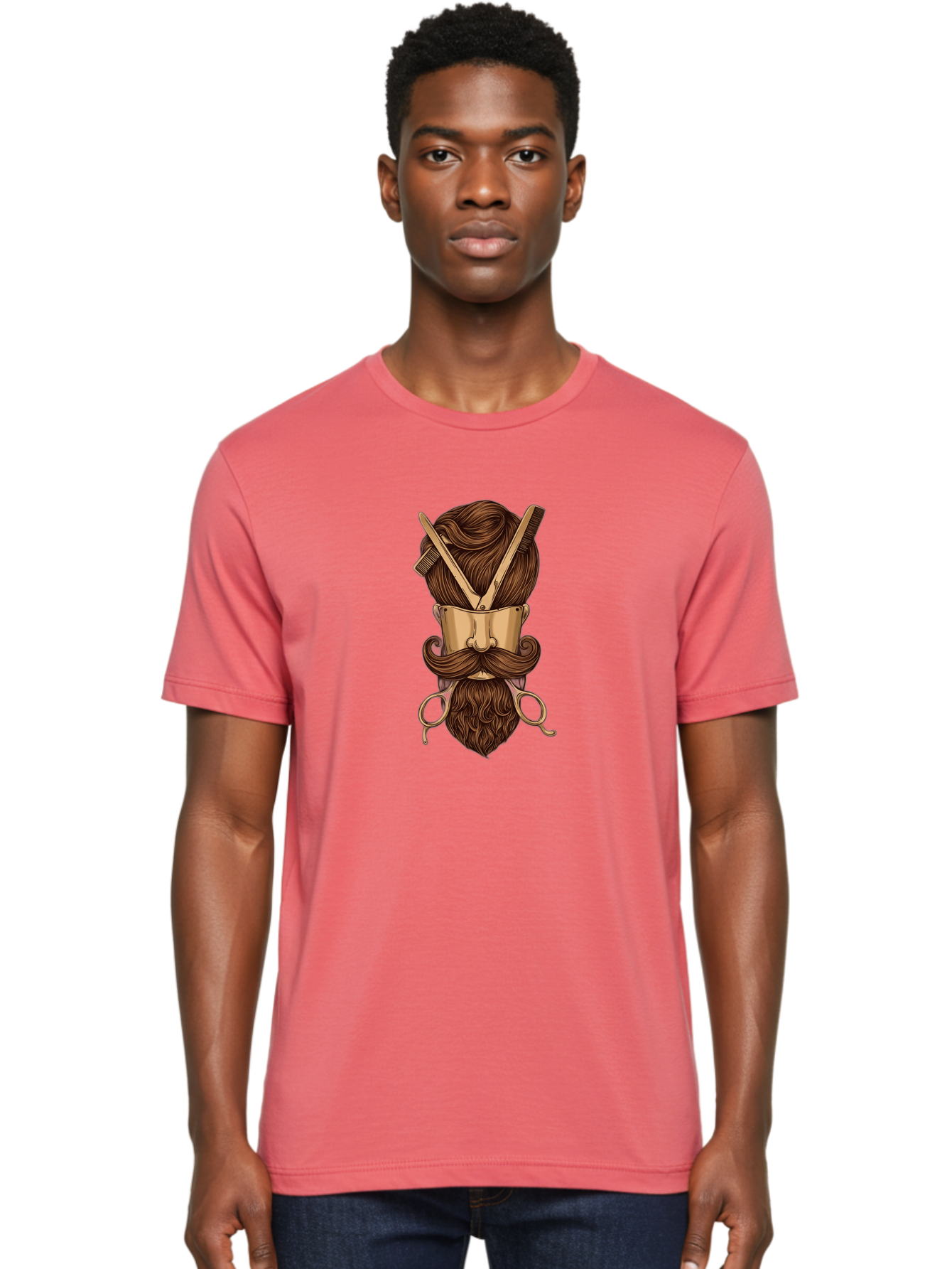 Barber-Art Men'S Graphic Tee, 100% Cotton, Comfortable Casual Summer Wear, Machine Washable, Barber Shop Logo, Men'S Grooming, Mustache, Beard, Haircut, Scissors, Comb, Vintage Style, Barber Tools, Classic Design Bac599 19