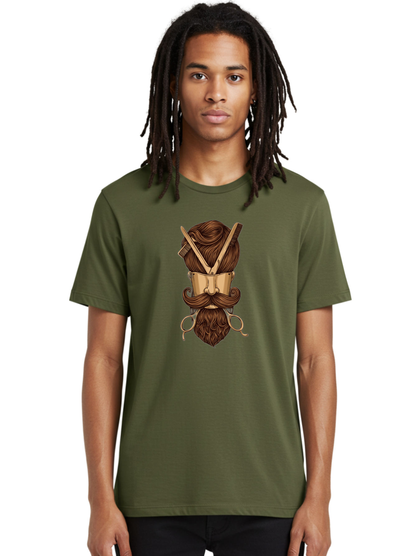 Barber-Art Men'S Graphic Tee, 100% Cotton, Comfortable Casual Summer Wear, Machine Washable, Barber Shop Logo, Men'S Grooming, Mustache, Beard, Haircut, Scissors, Comb, Vintage Style, Barber Tools, Classic Design Bac599 28