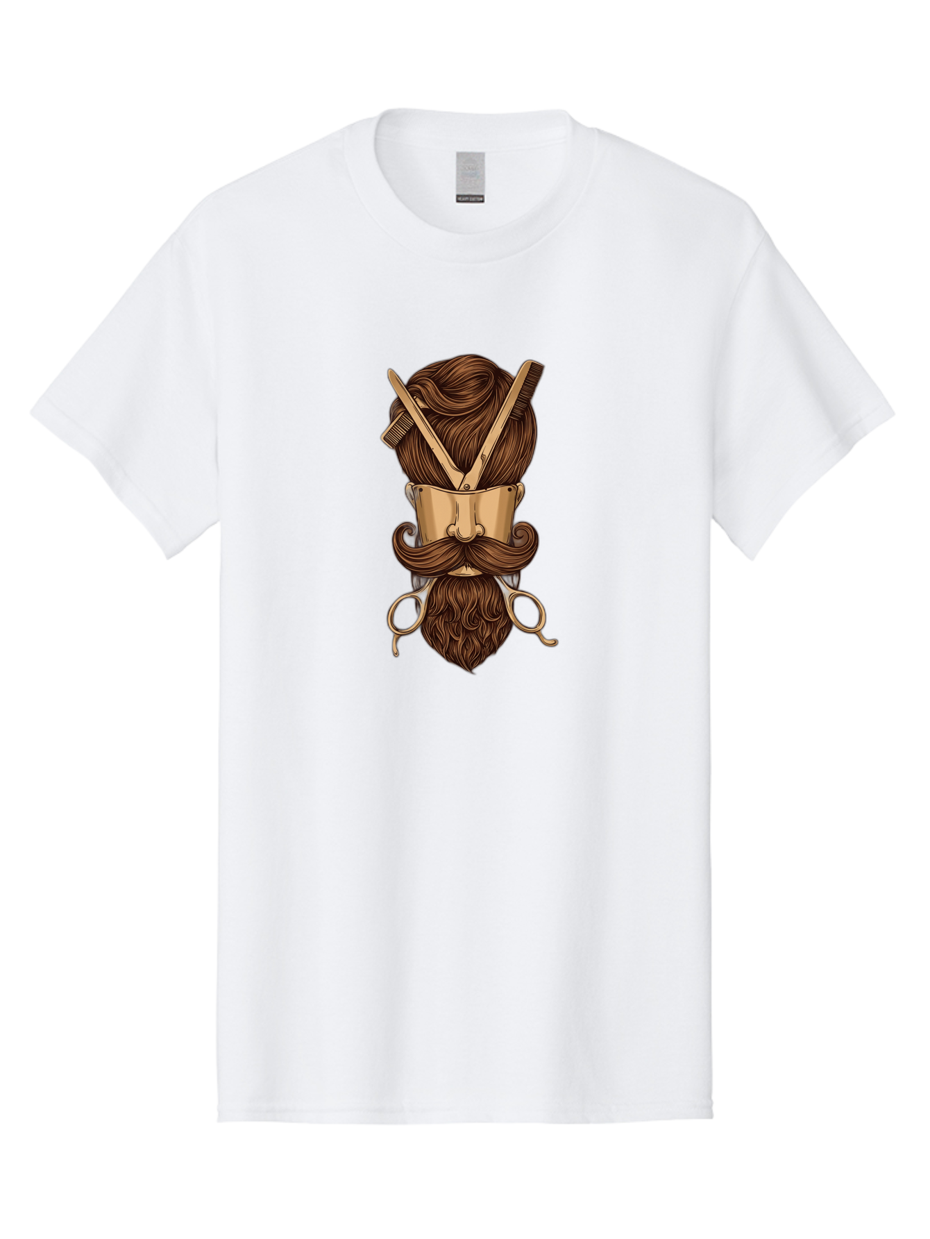 Barber-Art Men'S Graphic Tee, 100% Cotton, Comfortable Casual Summer Wear, Machine Washable, Barber Shop Logo, Men'S Grooming, Mustache, Beard, Haircut, Scissors, Comb, Vintage Style, Barber Tools, Classic Design Bac599 1